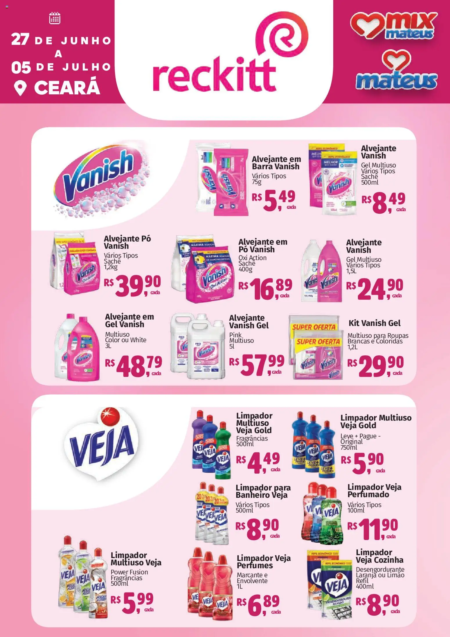 Mateus Folheto - válido de 27/06/2026 | Página: 1 | Produtos: Pó, Alvejante, Limpador multiuso, Desengordurante