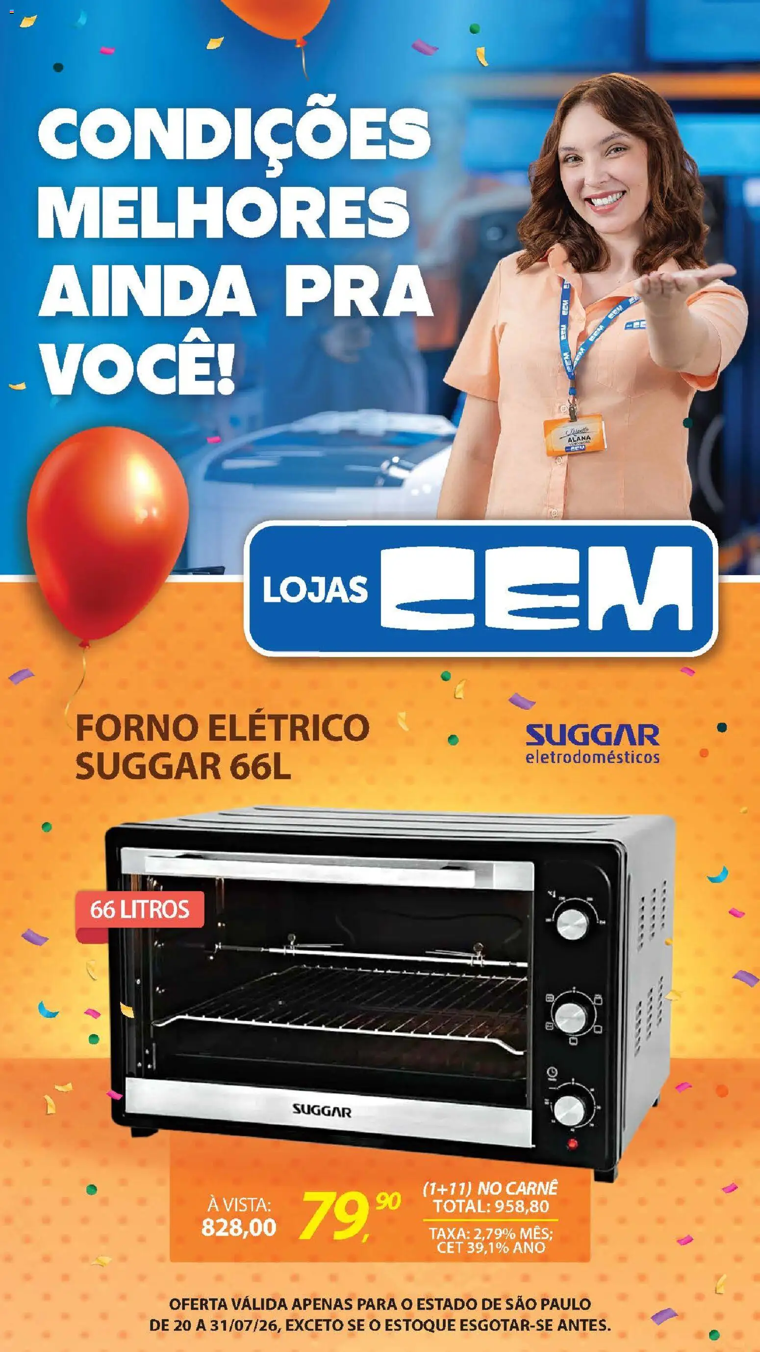 Lojas Cem Folheto - válido de 20/07/2026 | Página: 47 | Produtos: Forno, Forno elétrico, Carne, Eletrodomésticos