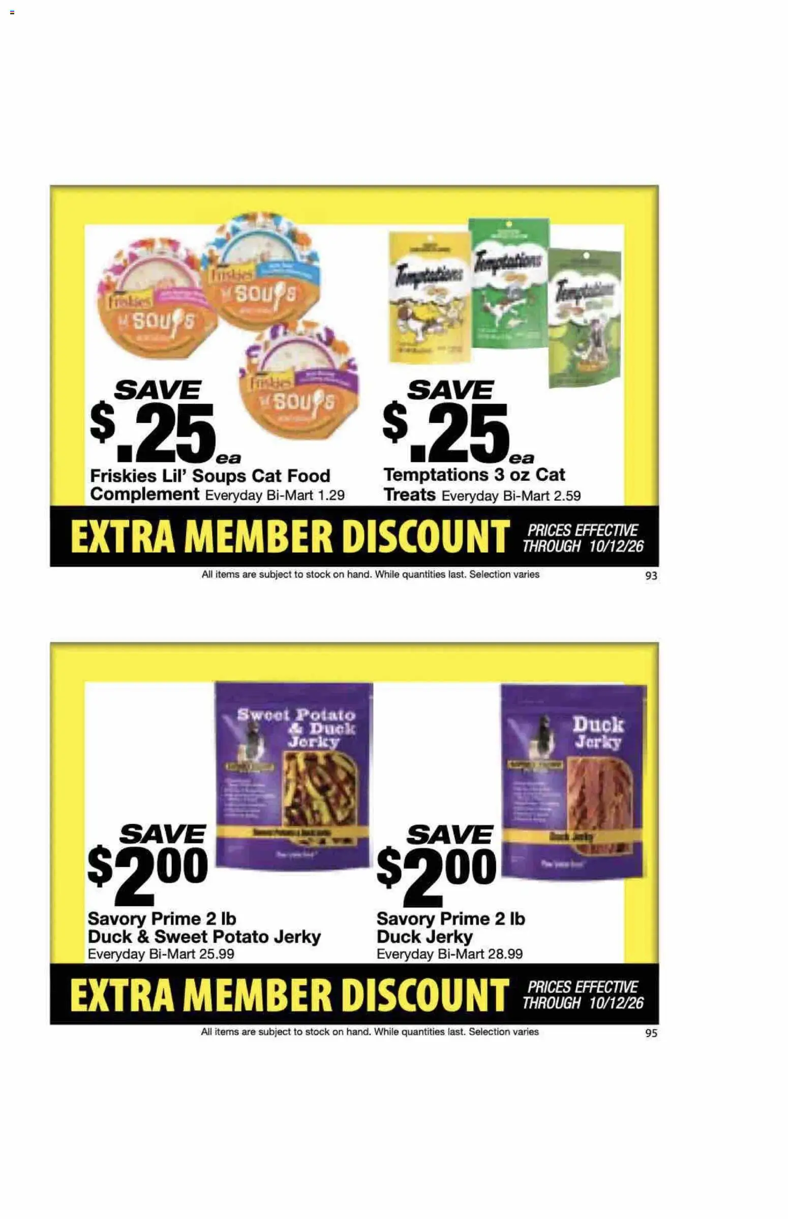 Bi-Mart Extra Member Discount Book - valid from 09/28/2026 | Page: 49 | Products: Soups, Cat Food, Jerky, Duck