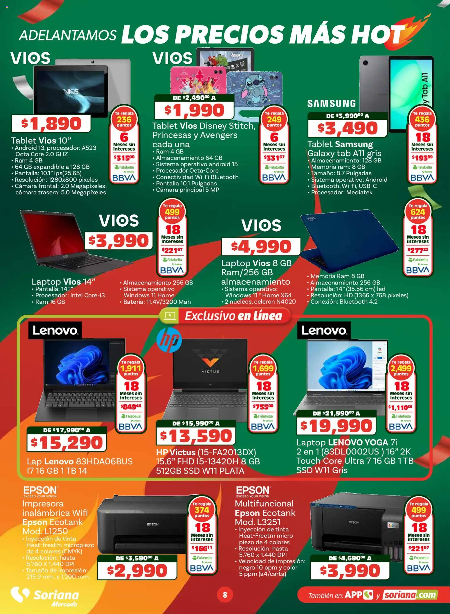 Nuevas ofertas de Soriana válidas en toda la República Mexicana desde el 14.05.2026. ¡Encuentra las mejores ofertas en Soriana Adelantamos los precios más hot Mercado Nacional! | Página: 8 | Productos: Tablet, Impresora, Cámara, Té