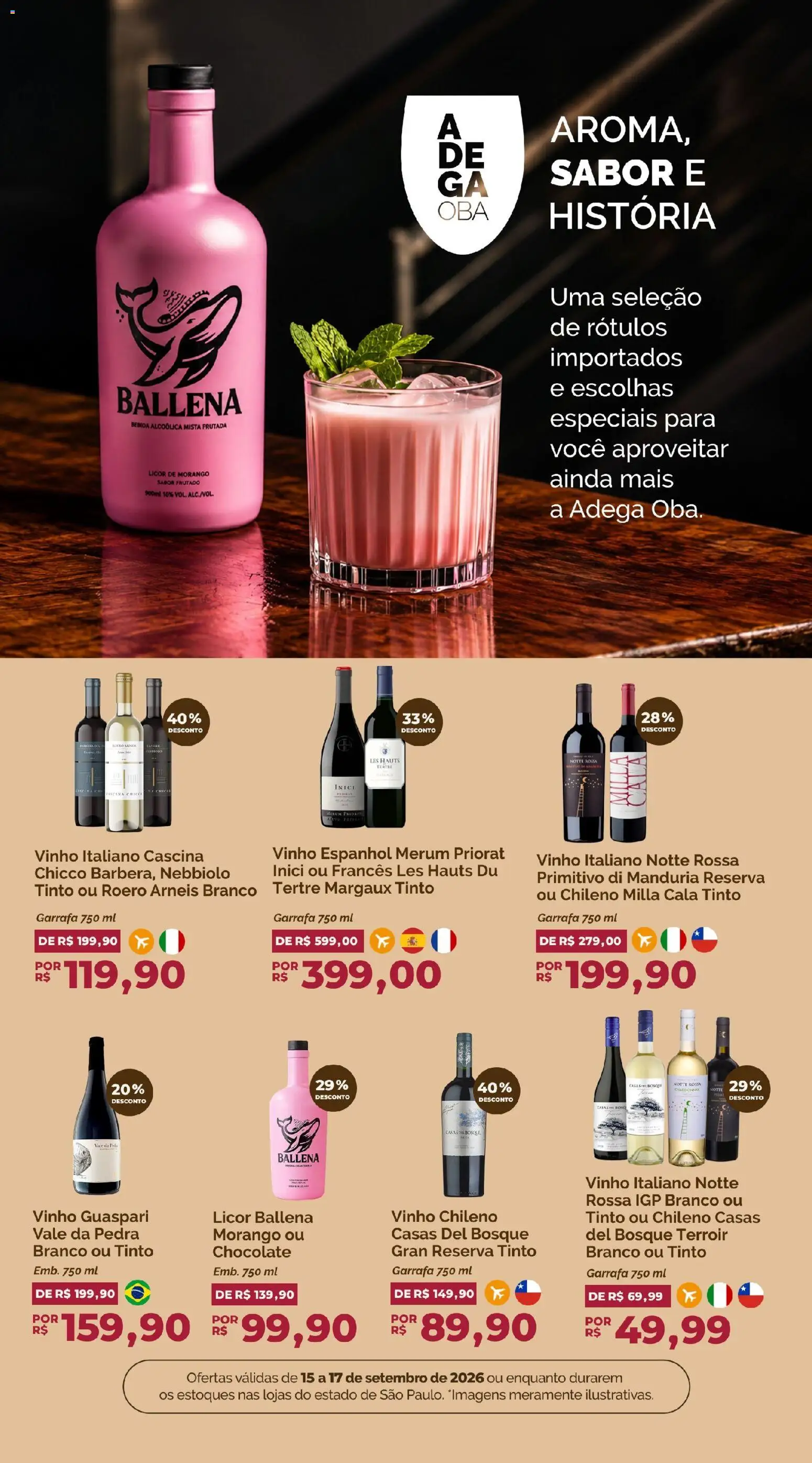 Oba Hortifruti Folheto - válido de 15/09/2026 | Página: 7 | Produtos: Licor, Chocolate, Vinho, Bebida