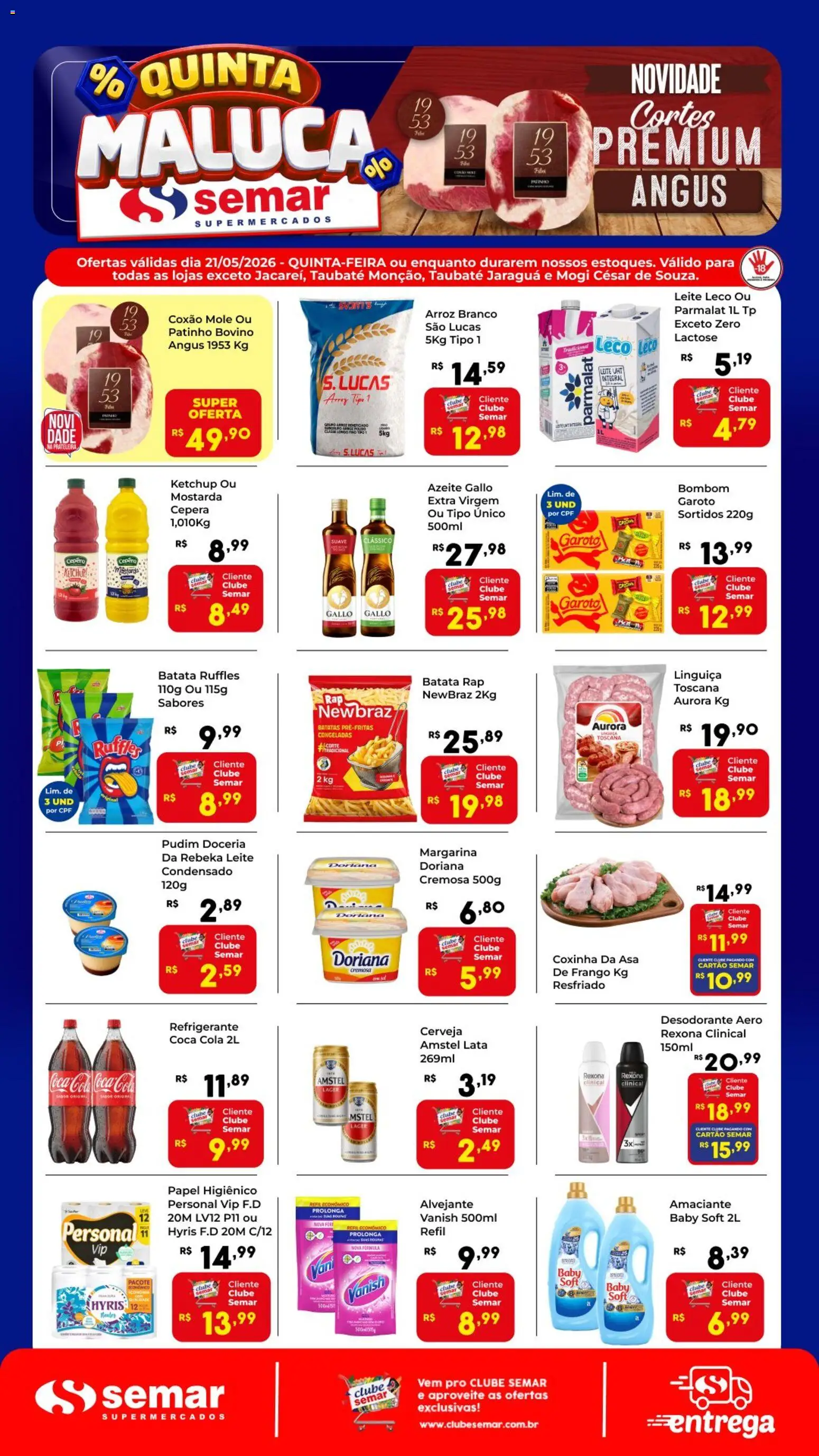 Semar Supermercado Folheto - válido de 21.05.2026 | Página: 1 | Produtos: Cola, Cerveja, Rexona, Frango
