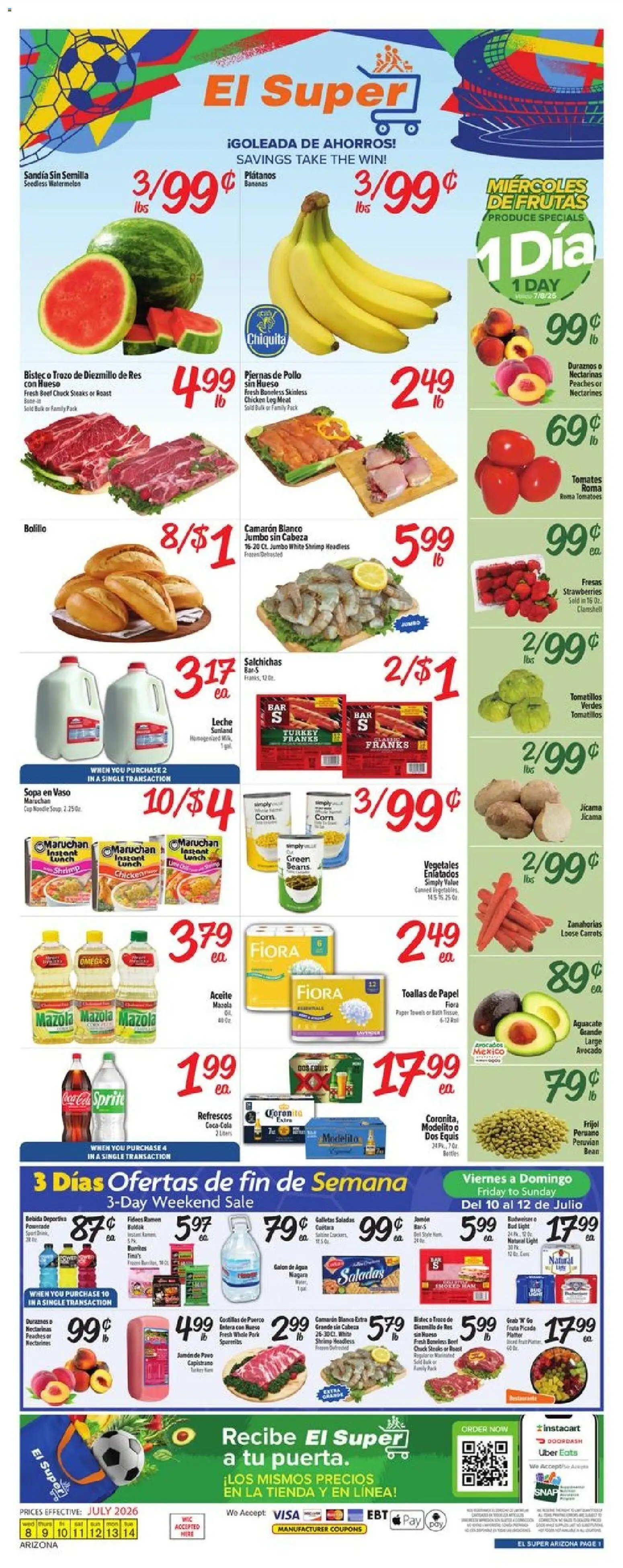 El Super Weekly Ad - AK - valid from 07/08/2026 | Page: 1 | Products: Peaches, Strawberries, Avocado, Watermelon