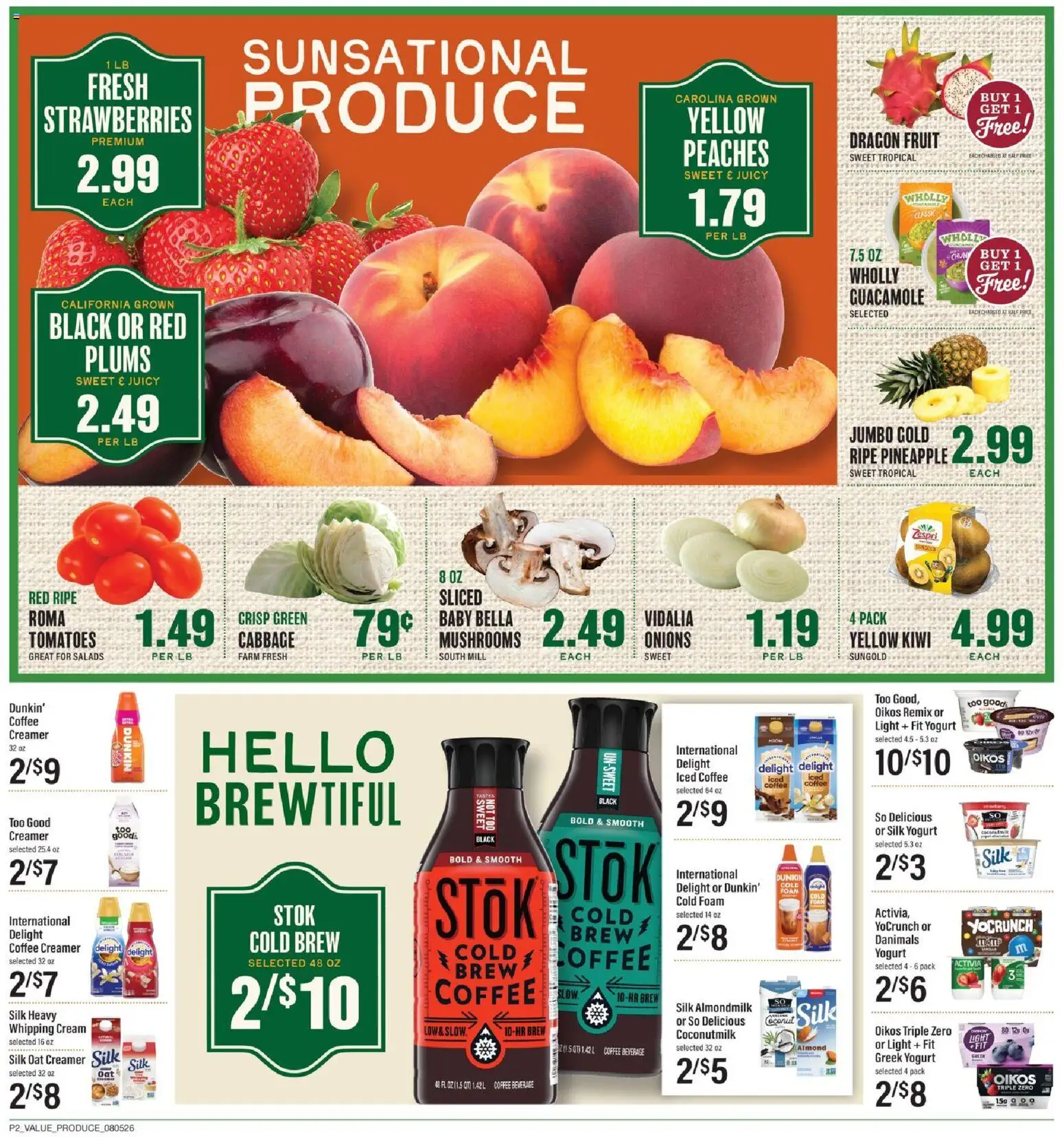Lowes Foods Weekly Ad - NC - valid from 08/05/2026 | Page: 2 | Products: Peaches, Tomatoes, Kiwi, Cabbage