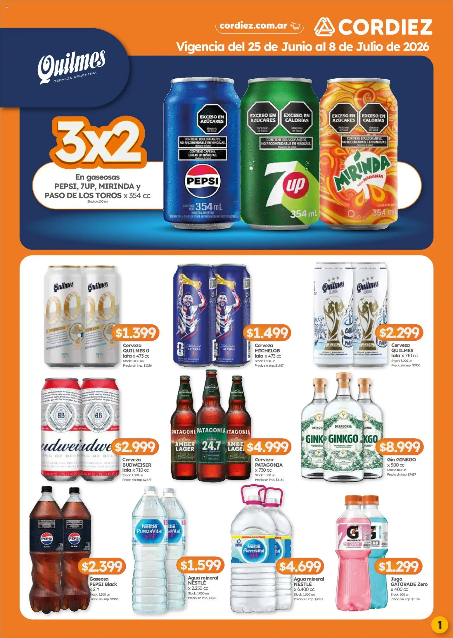 Cordiez ofertas │ válido desde el 25/06/2026 | Página: 1 | Productos: Gin, Gaseosa, Agua, Cerveza