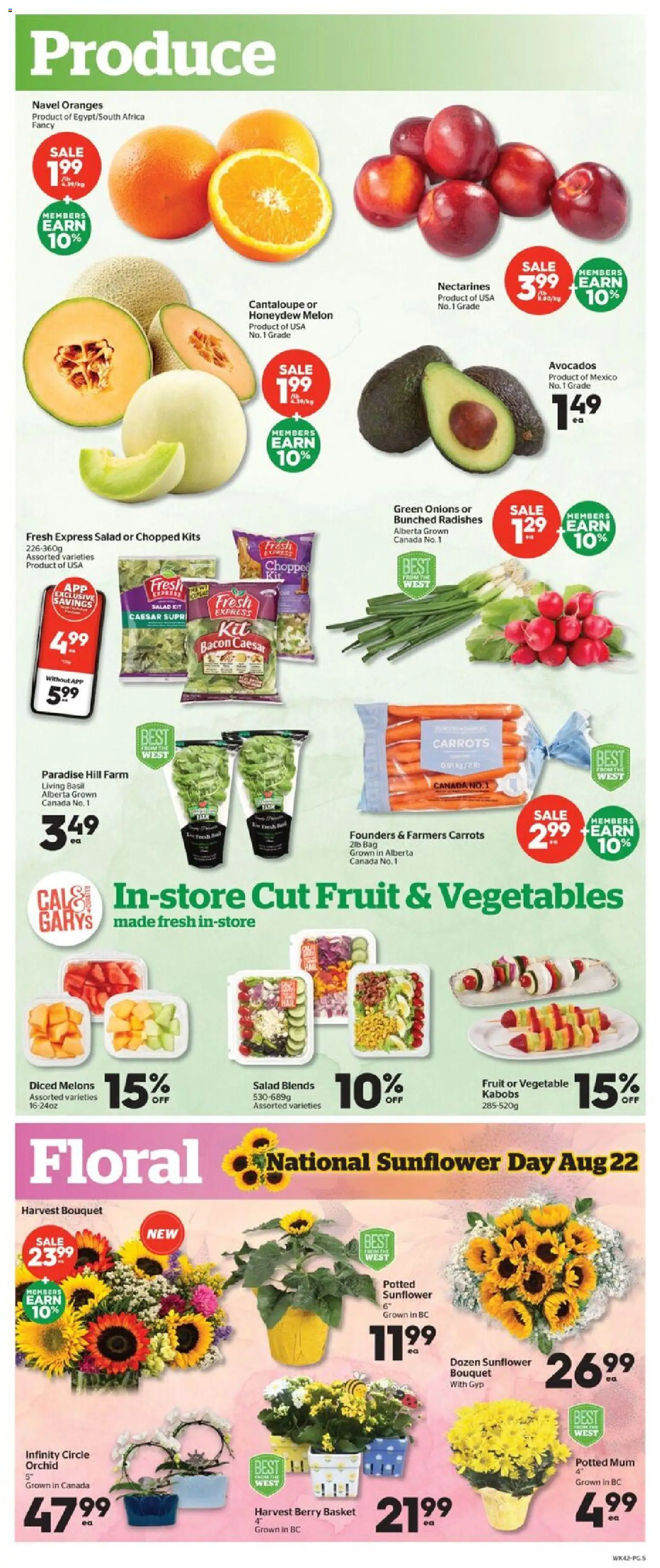 Calgary Co-op flyer valid from Aug 20, 2026 | Page: 5 | Products: Salad, Carrots, Basket, Oranges