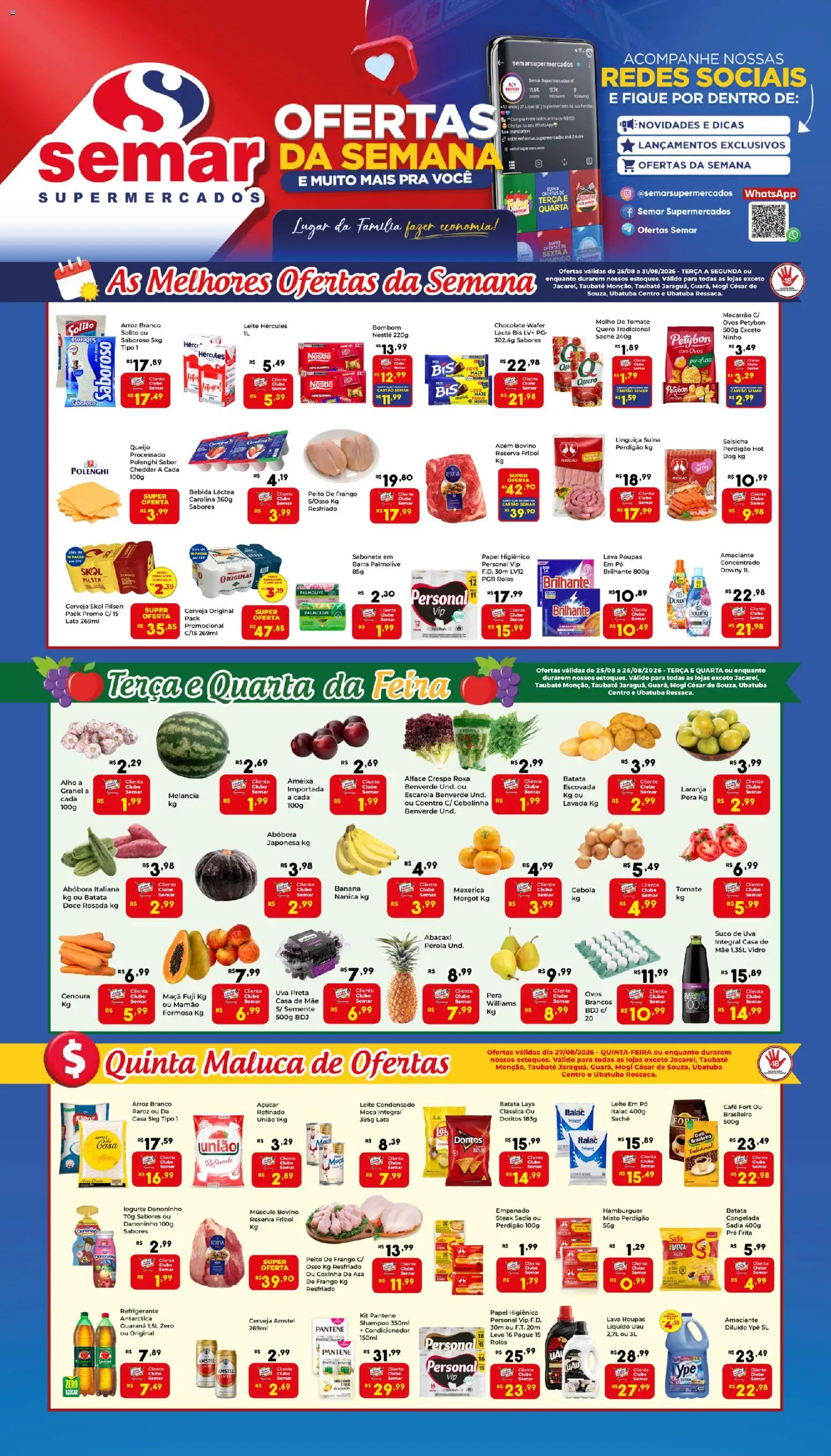 Semar Supermercado Folheto - válido de 25/08/2026 | Página: 1 | Produtos: Uva, Bombom, Leite condensado, Ameixa