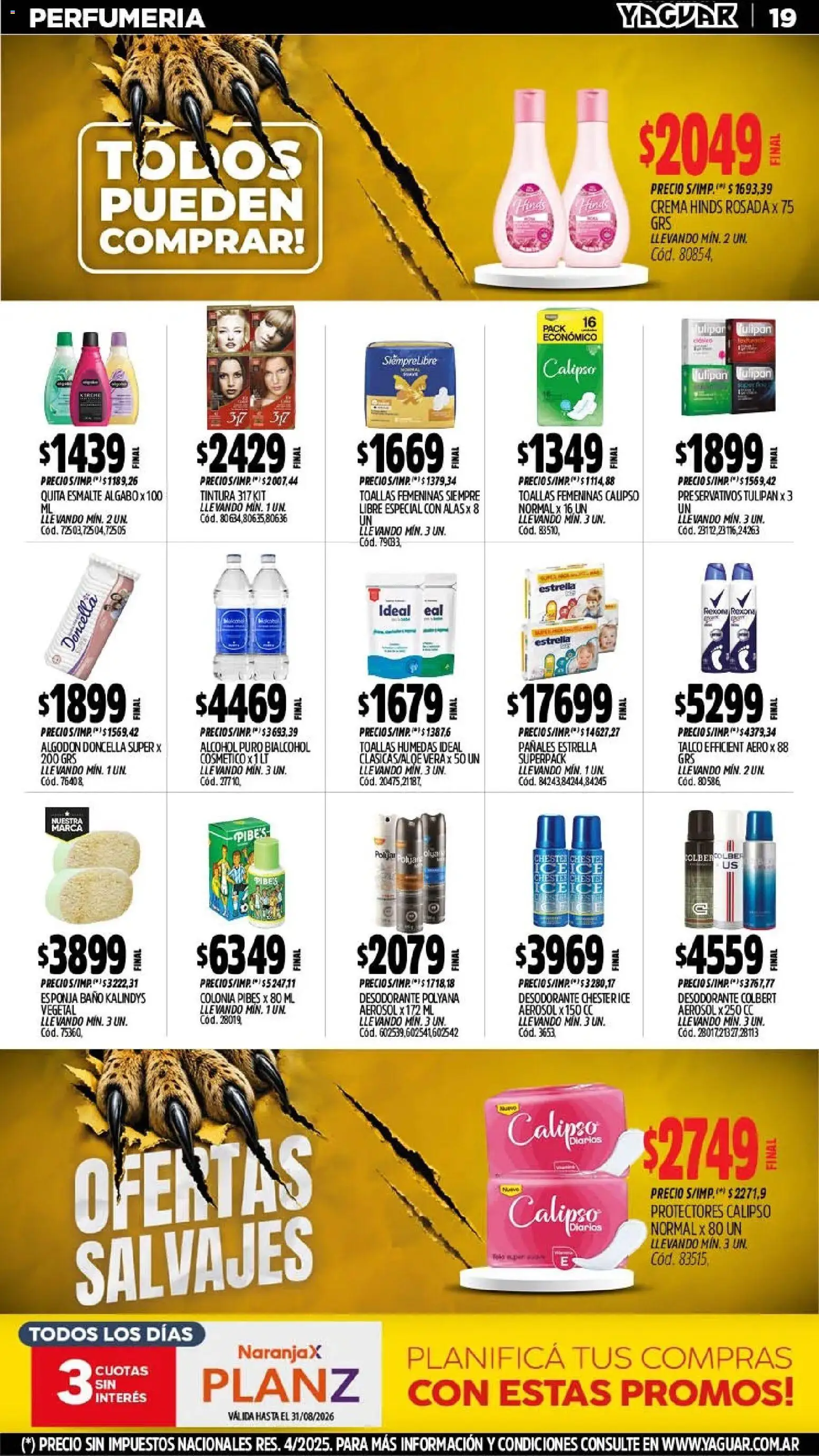 Yaguar - Oferta Semanal Santa Fé │ válido desde el 10/08/2026 | Página: 21 | Productos: Algodón, Diarios, Desodorante, Esponja