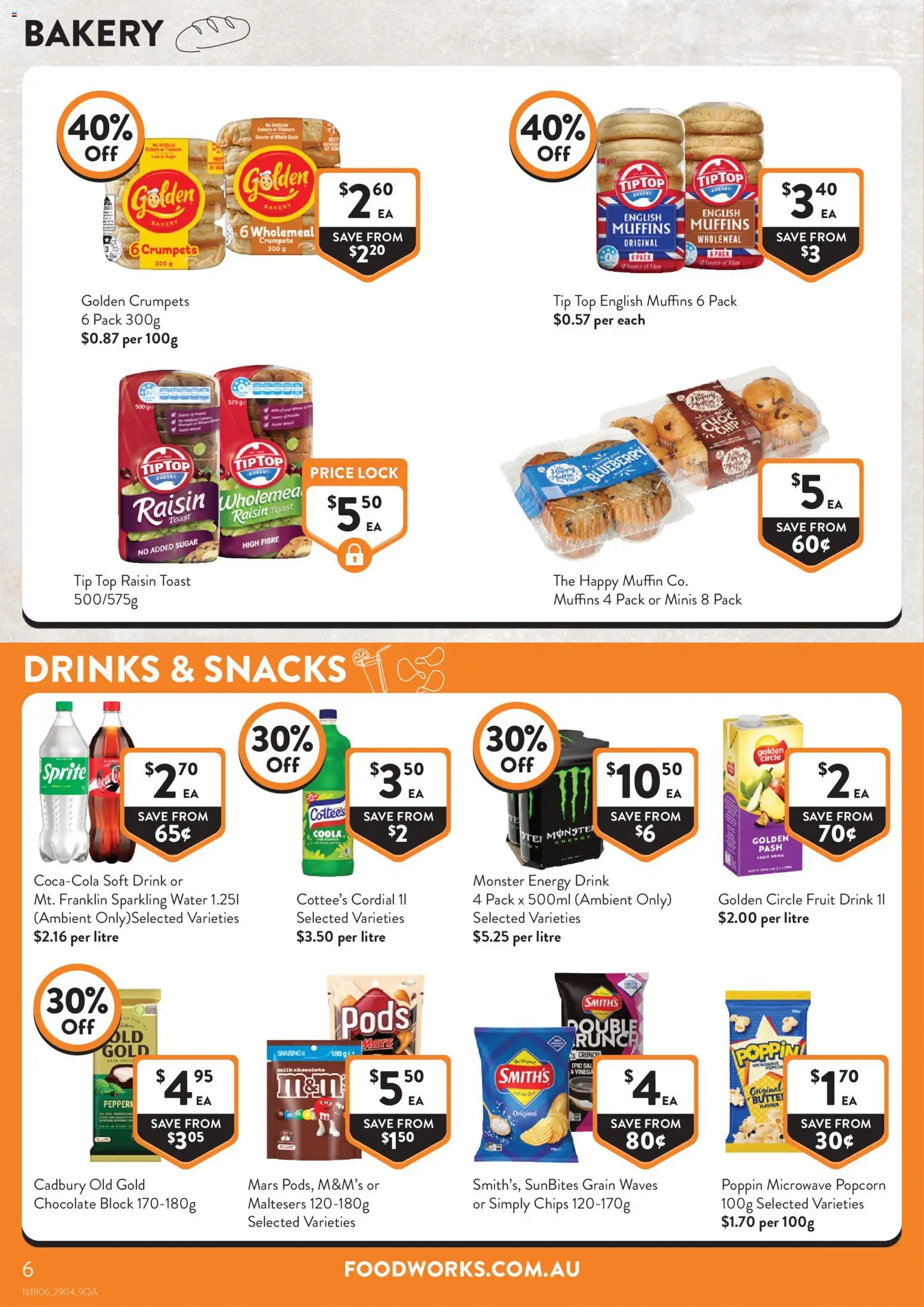 Foodworks catalogue - valid from 29.04.2026 | Page: 6 | Products: Energy drink, Chocolate, Chips, Bakery