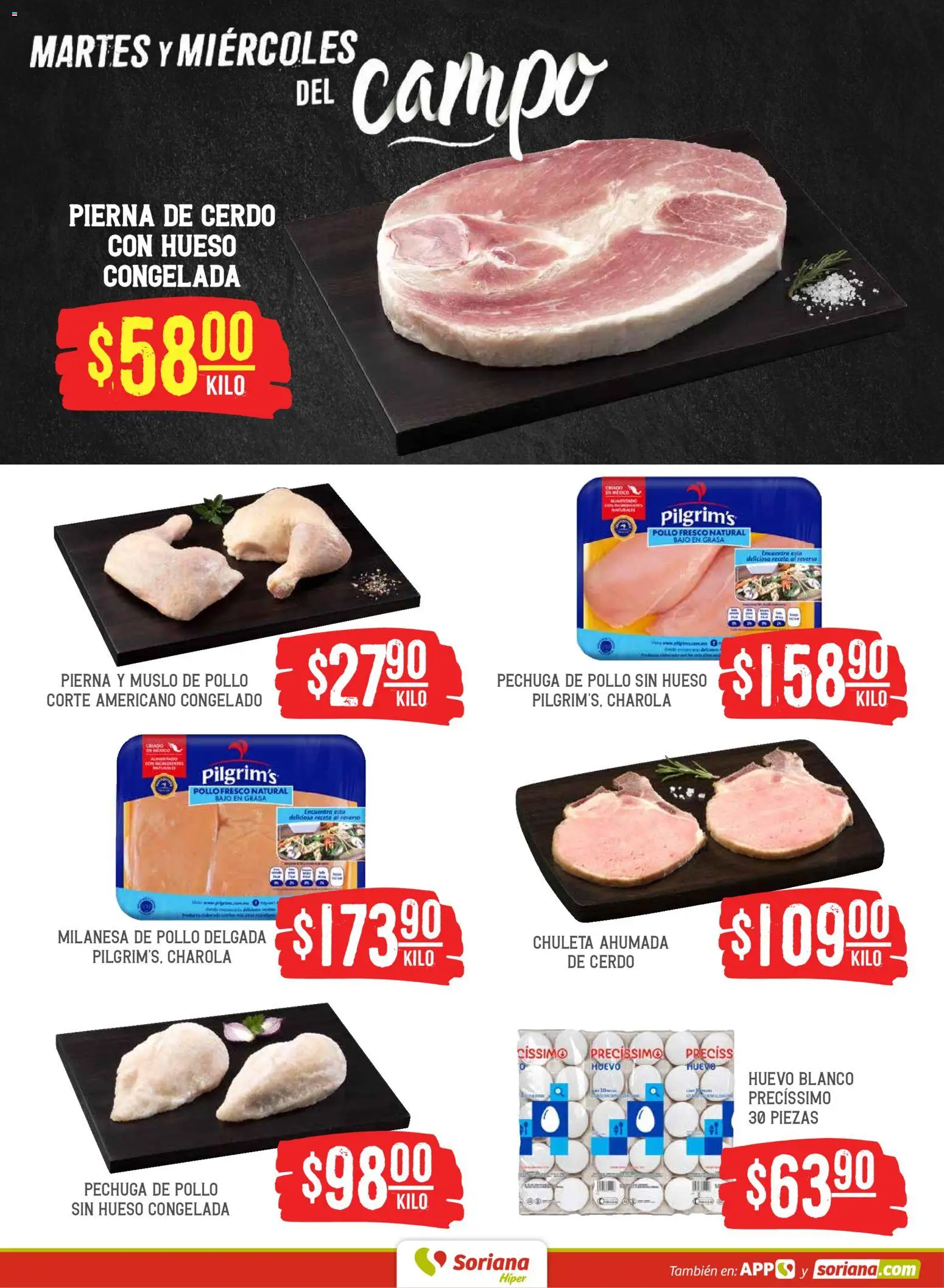Nuevas ofertas de Soriana válidas en toda la República Mexicana desde el 19.05.2026. ¡Encuentra las mejores ofertas en Soriana Martes y Miércoles del Campo Híper: Ags, Nay, Jal, Qro, Col, Mich, Gto, Hgo, Tlax, Mor, Pue, Gro, Oax, Edo. de Mex, Vall! | Página: 4 | Productos: Pollo, Milanesa, Huevo, Cerdo