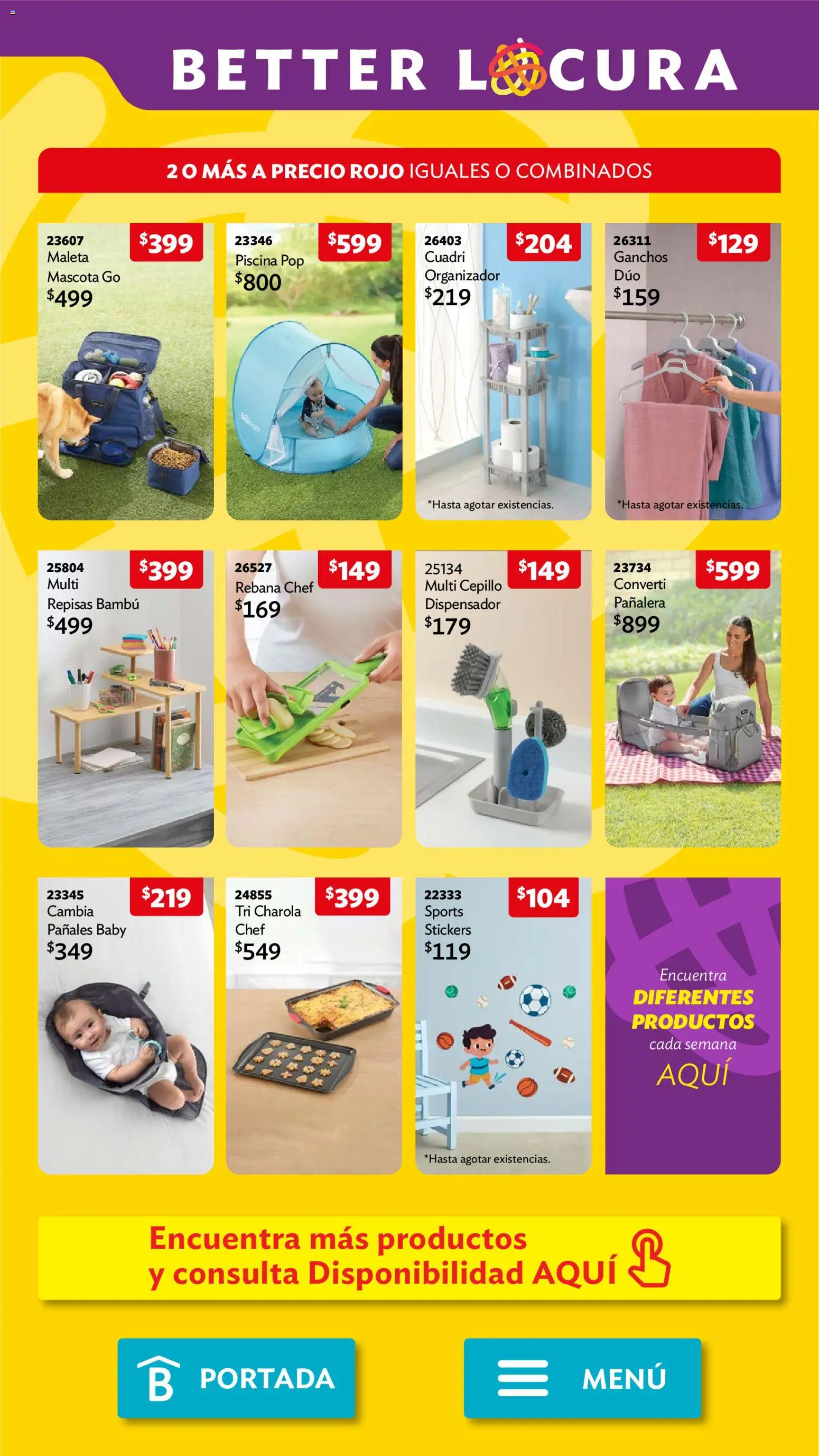 Nuevas ofertas de Betterware válidas en toda la República Mexicana desde el 29/06/2026. ¡Encuentra las mejores ofertas en Betterware campaña 7 2026! | Página: 111 | Productos: Cepillo, Maleta, Pañales, Organizador