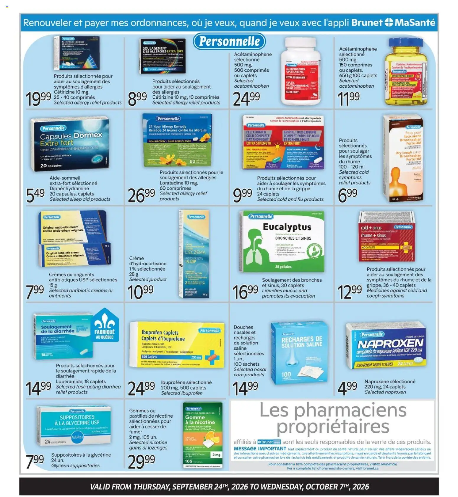 Brunet flyer valid from Sep 24, 2026 | Page: 3 | Products: Sachets, Syrup, Cough syrup, Ingredients