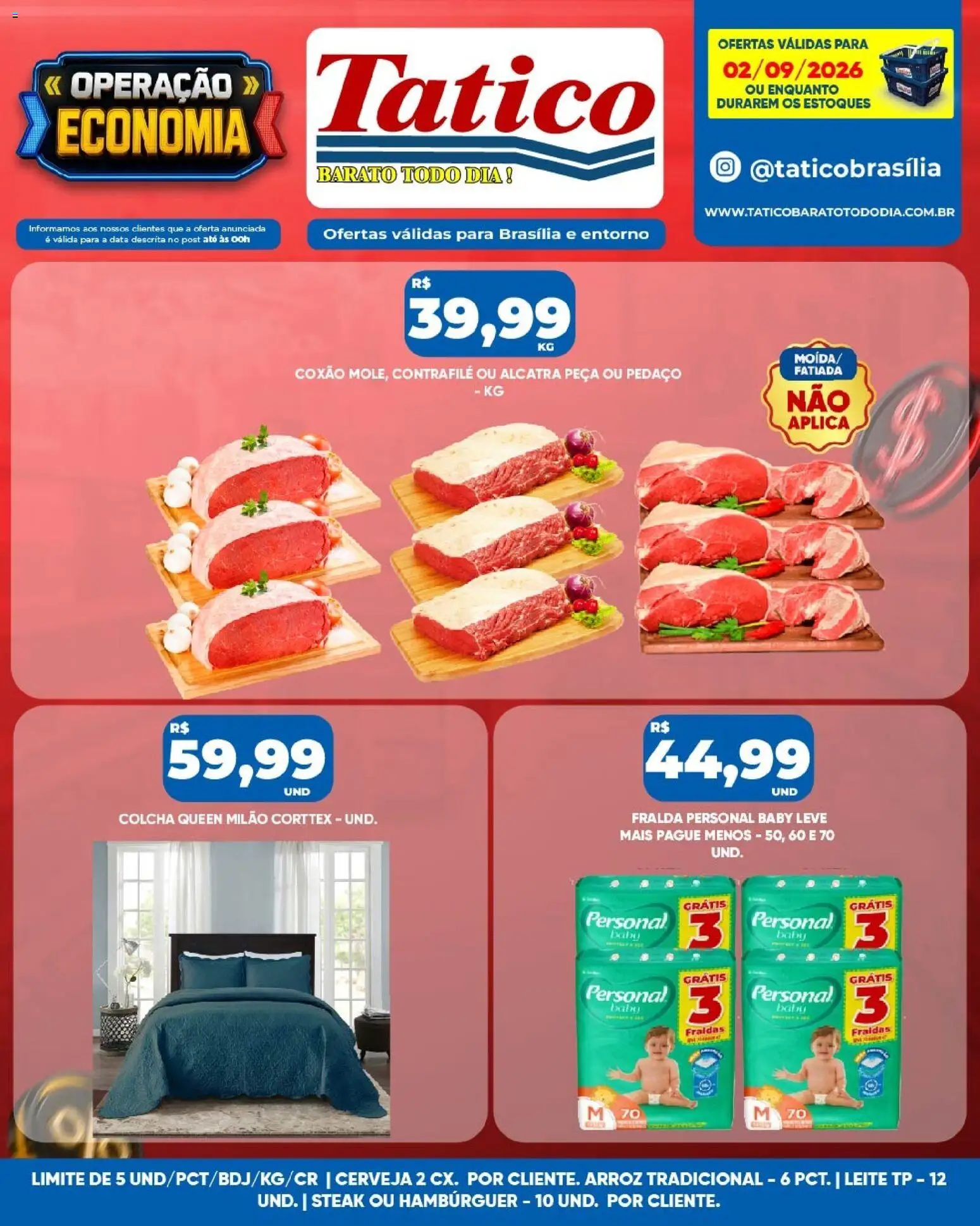 Tatico Folheto - válido de 03/09/2026 | Página: 46 | Produtos: Colcha, Cerveja, Arroz, Hambúrguer