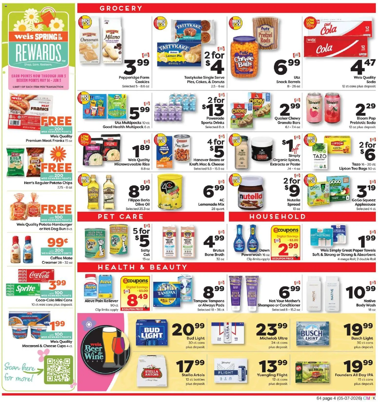 Weis Weekly Ad - valid from 07.05.2026 | Page: 4 | Products: Conditioner, Beer, Fish, Pads