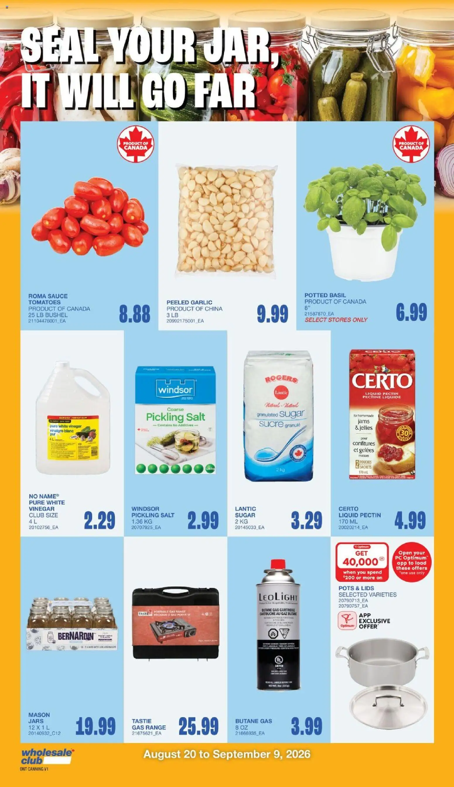 Wholesale Club flyer valid from Aug 20, 2026 | Page: 13 | Products: PC, Jams, Sachets, Tomatoes