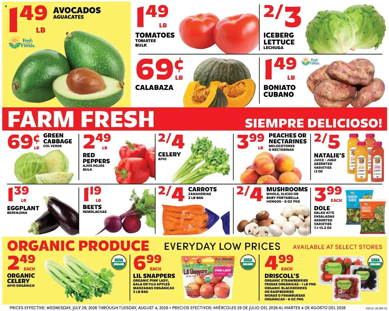 Sedano's Weekly Ad - valid from 07/29/2026 | Page: 2 | Products: Peaches, Peppers, Apples, Cabbage