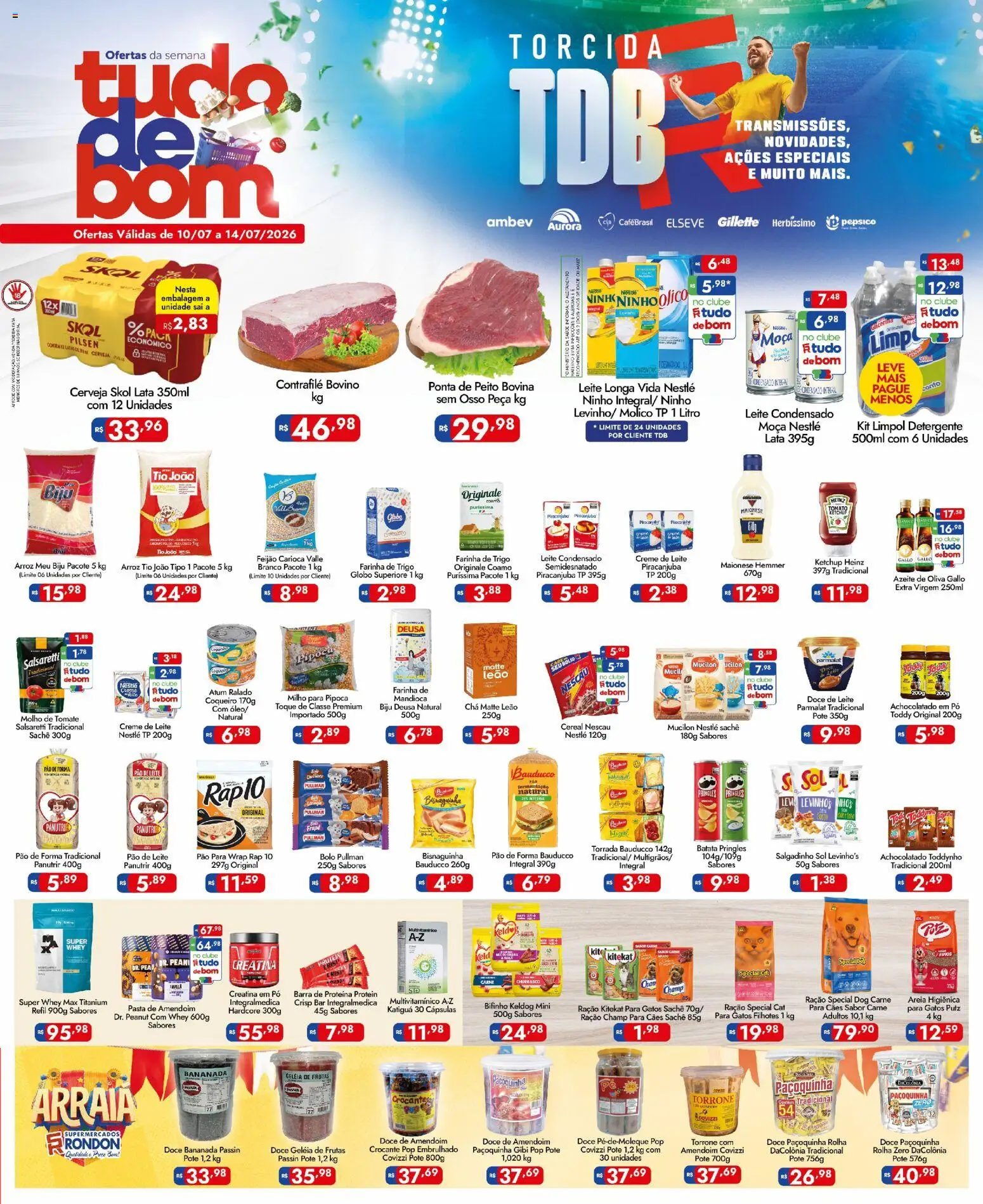 Supermercados Rondon Folheto - válido de 10/07/2026 | Página: 1 | Produtos: Creatina, Areia, Molho de tomate, Geleia