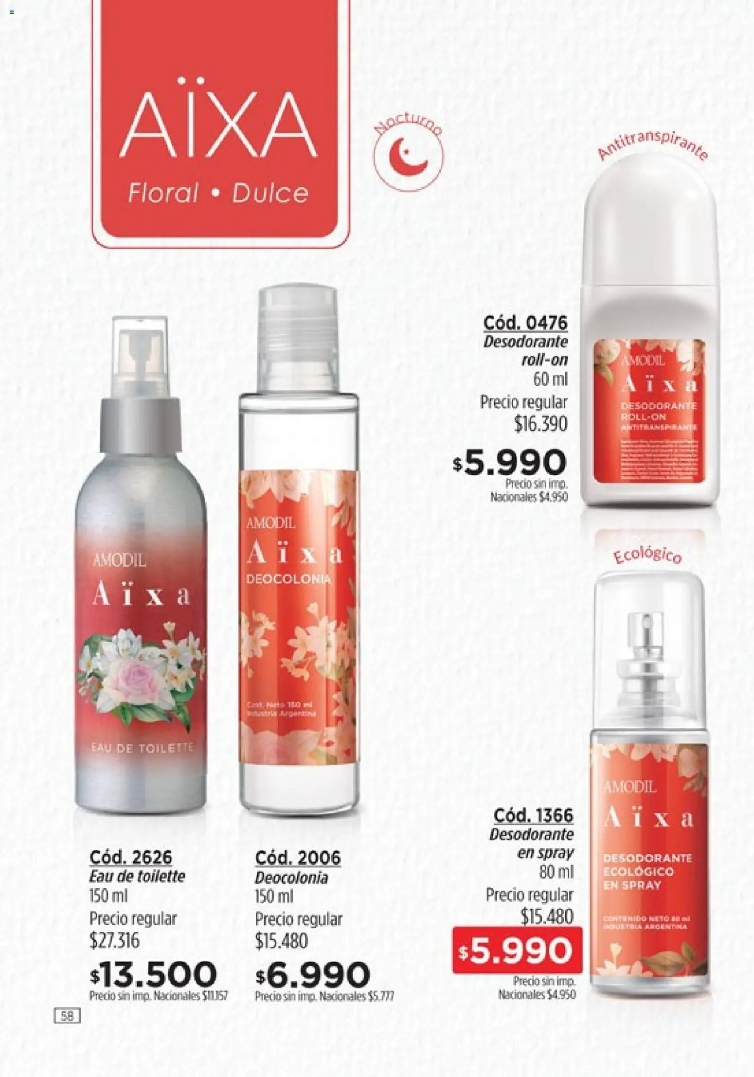 Catálogo Amodil Campaña 15 │ válido desde el 26/08/2026 | Página: 58 | Productos: Eau de toilette, Dulce, Desodorante