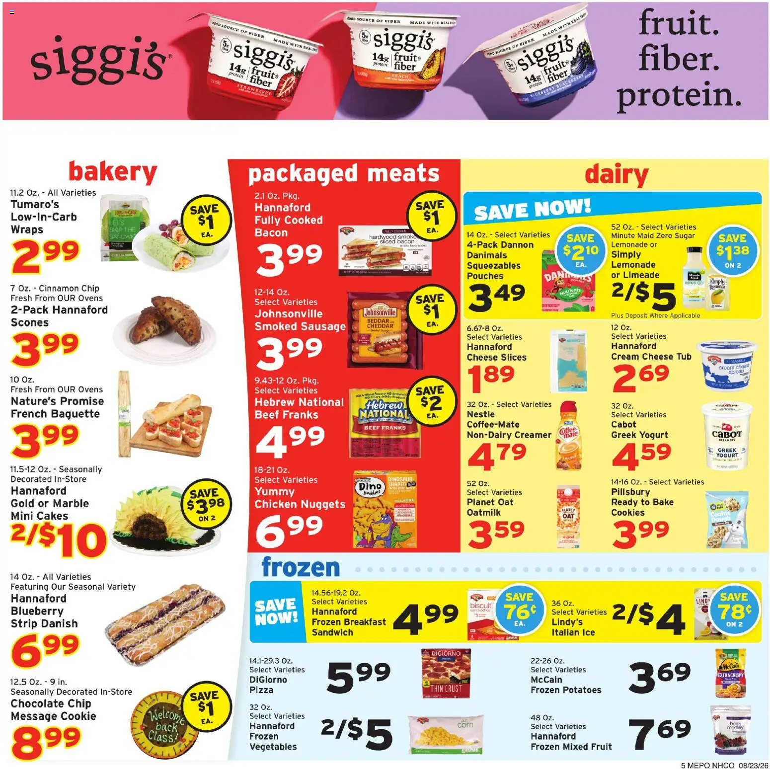 Hannaford Weekly Ad - valid from 08/23/2026 | Page: 5 | Products: French baguette, Yogurt, Pizza, Baguette