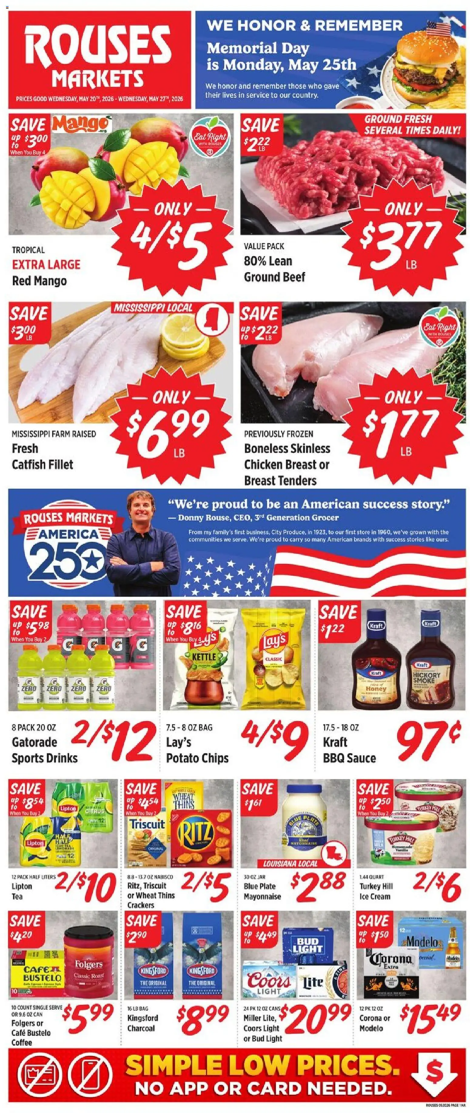 Rouses Weekly Ad - MS - valid from 20.05.2026 | Page: 1 | Products: Chips, Sauce, Bag, Kettle