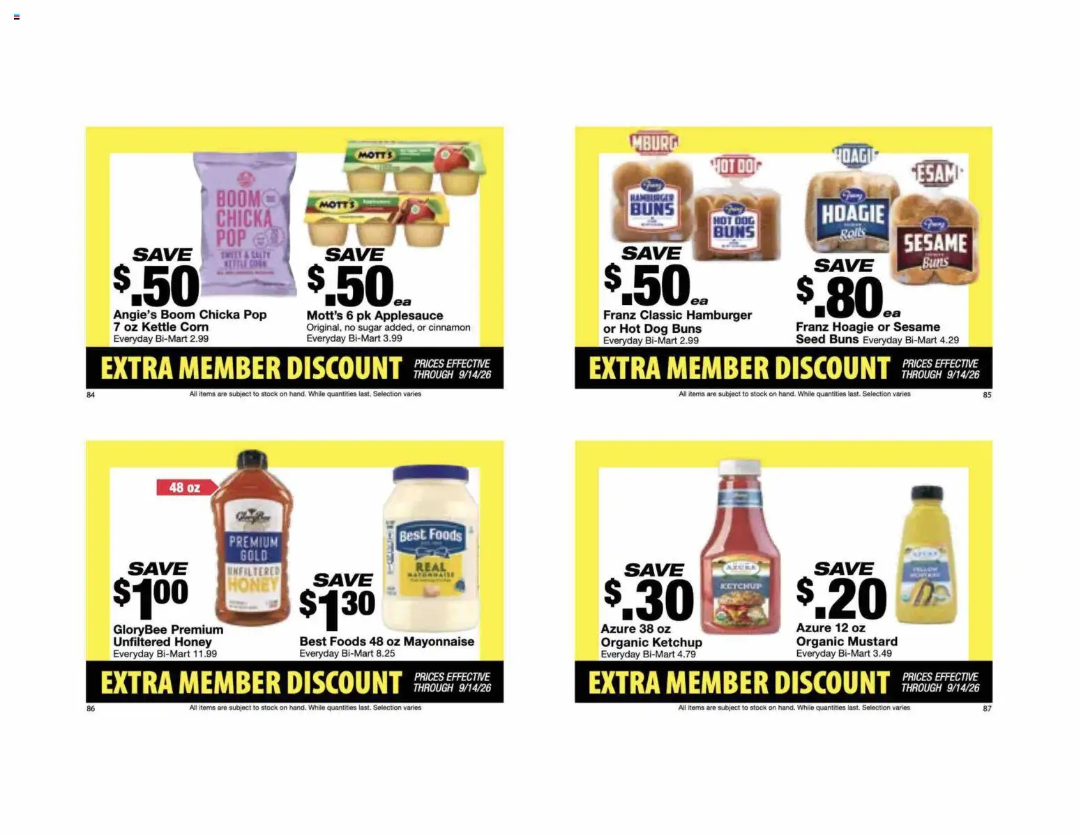Bi-Mart Extra Member Discount Book - valid from 08/24/2026 | Page: 23 | Products: Corn, Hamburger, Mustard, Mayonnaise