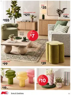 Preview of Kmart August Living - valid from 23/07/2026 | Page: 5 | Products: Coffee table, Lamp, Ottoman, Candle