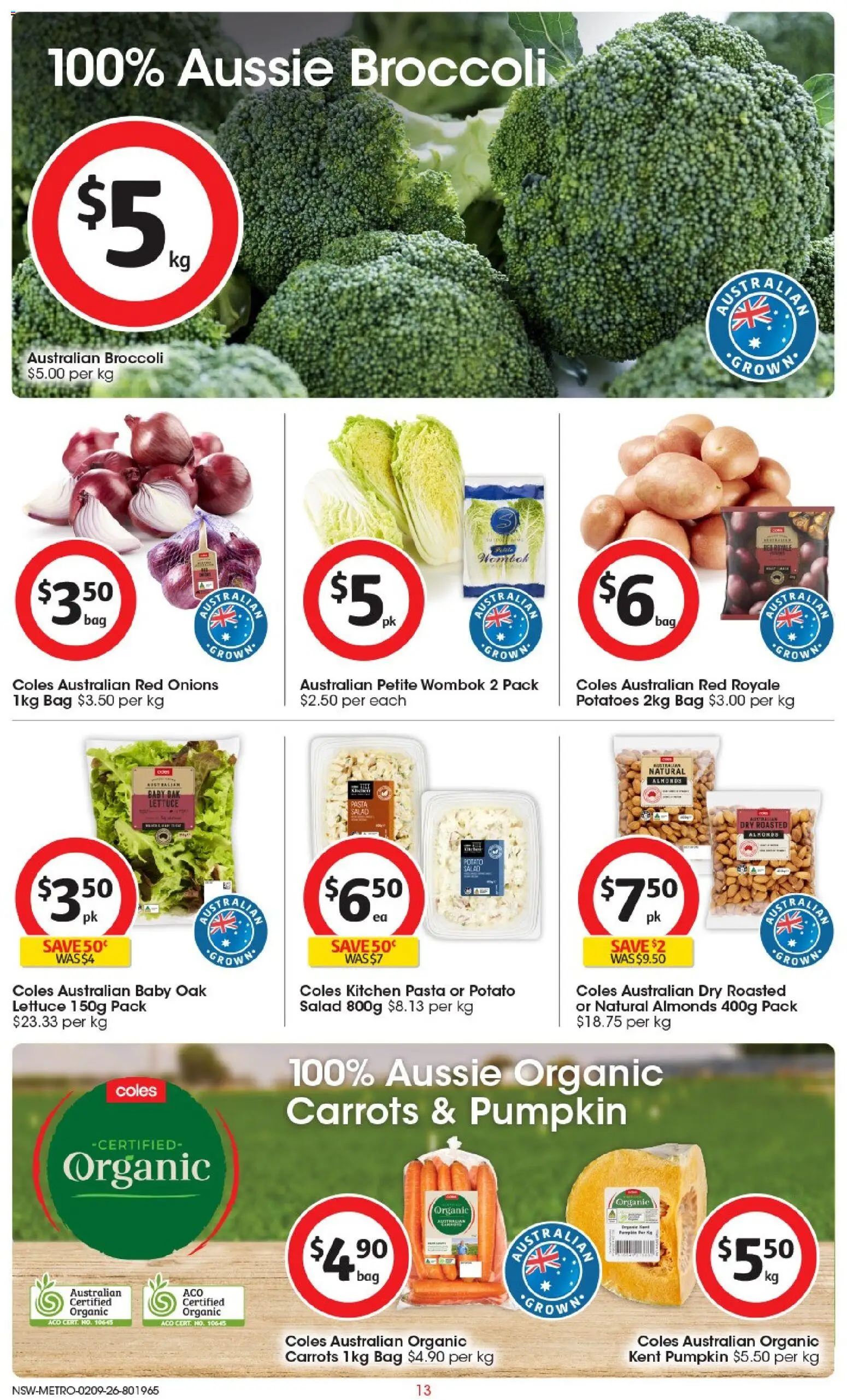 Coles catalogue - valid from 02/09/2026 | Page: 14 | Products: Almonds, Lettuce, Pasta, Carrots