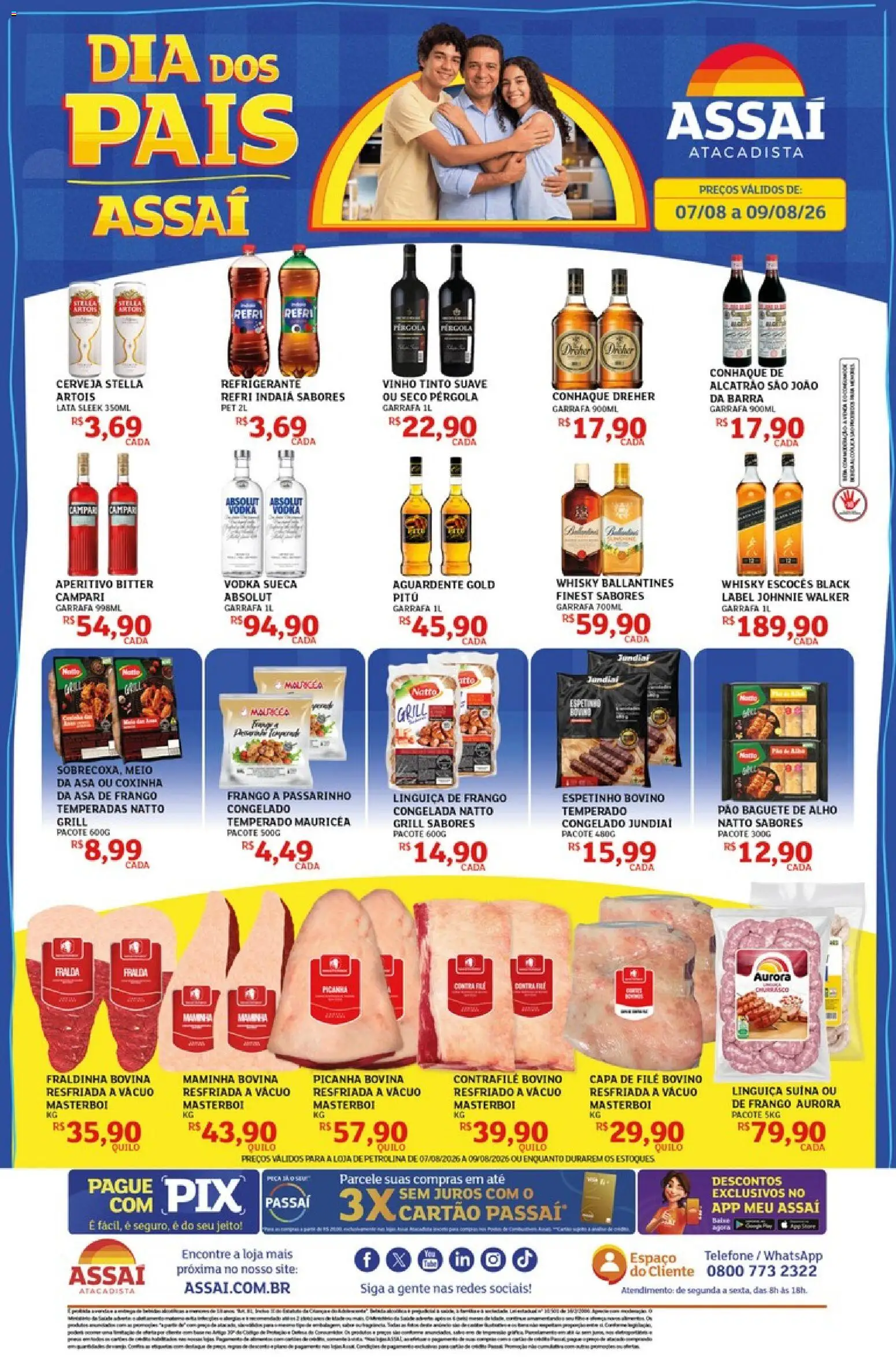 Assaí Atacadista Folheto - válido de 07/08/2026 | Página: 1 | Produtos: Pão baguete, Linguiça, Fraldinha, Vinho tinto