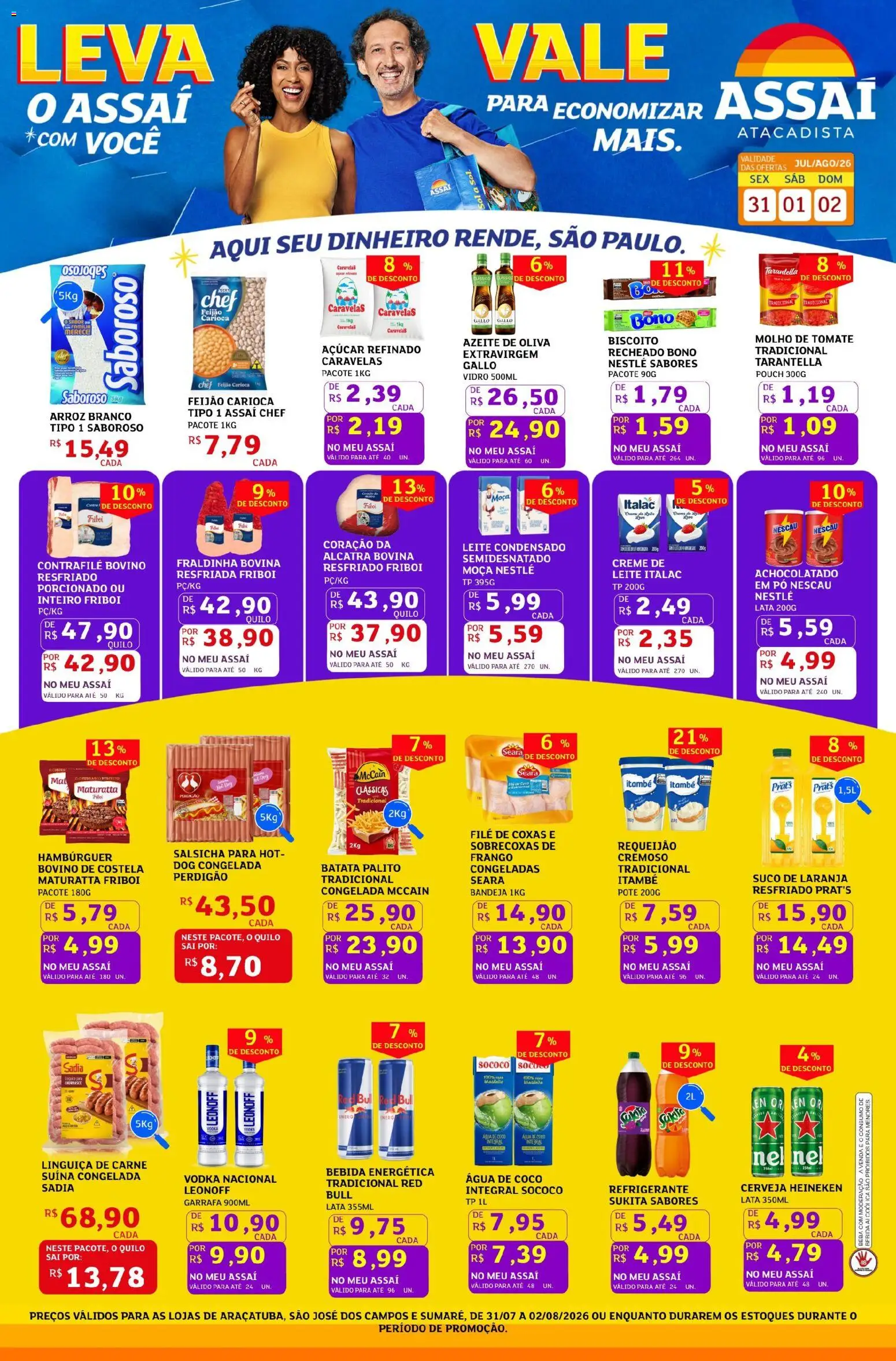 Assaí Atacadista Folheto - válido de 31/07/2026 | Página: 1 | Produtos: Fraldinha, Bandeja, Frango, Requeijão