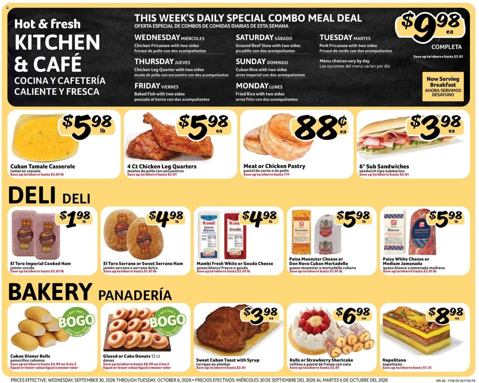 Fresco y Más Weekly Ad - valid from 09/30/2026 | Page: 4 | Products: Bakery, Serrano ham, Cheese, Cake
