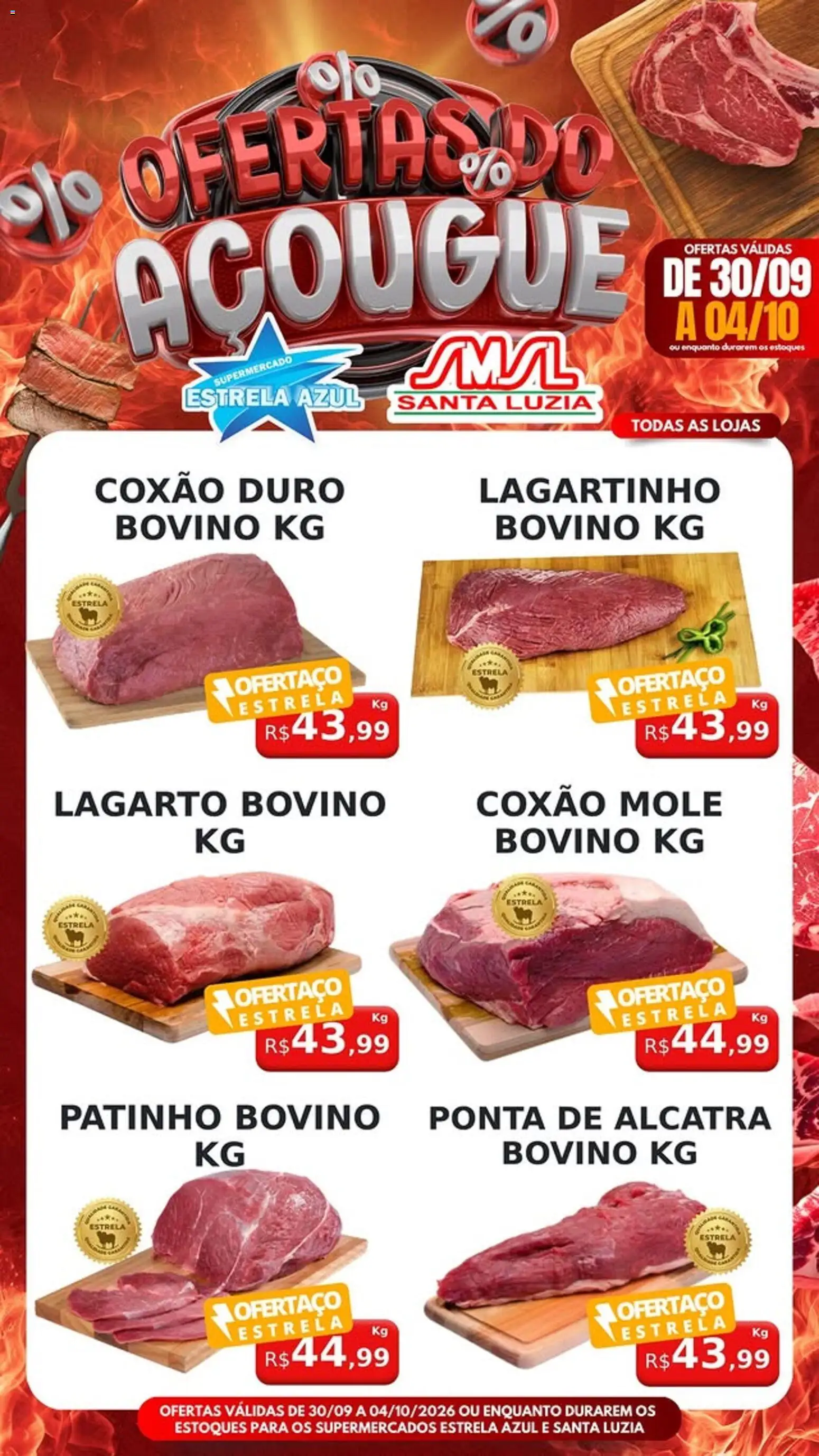 Estrela Azul Folheto - válido de 30/09/2026 | Página: 1 | Produtos: Coxão mole, Ponta de alcatra, Coxão duro, Alcatra