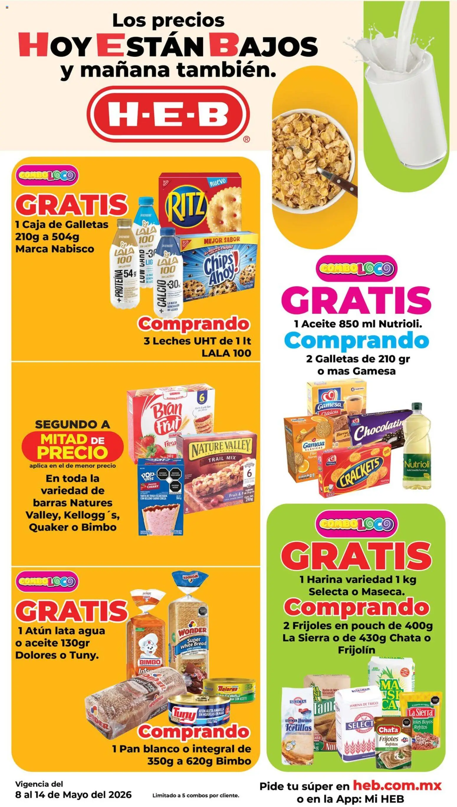 Nuevas ofertas de H-E-B válidas en toda la República Mexicana desde el 08.05.2026. ¡Encuentra las mejores ofertas en H-E-B folleto Calidad! | Página: 5 | Productos: Harina, Atún, Agua, Pan