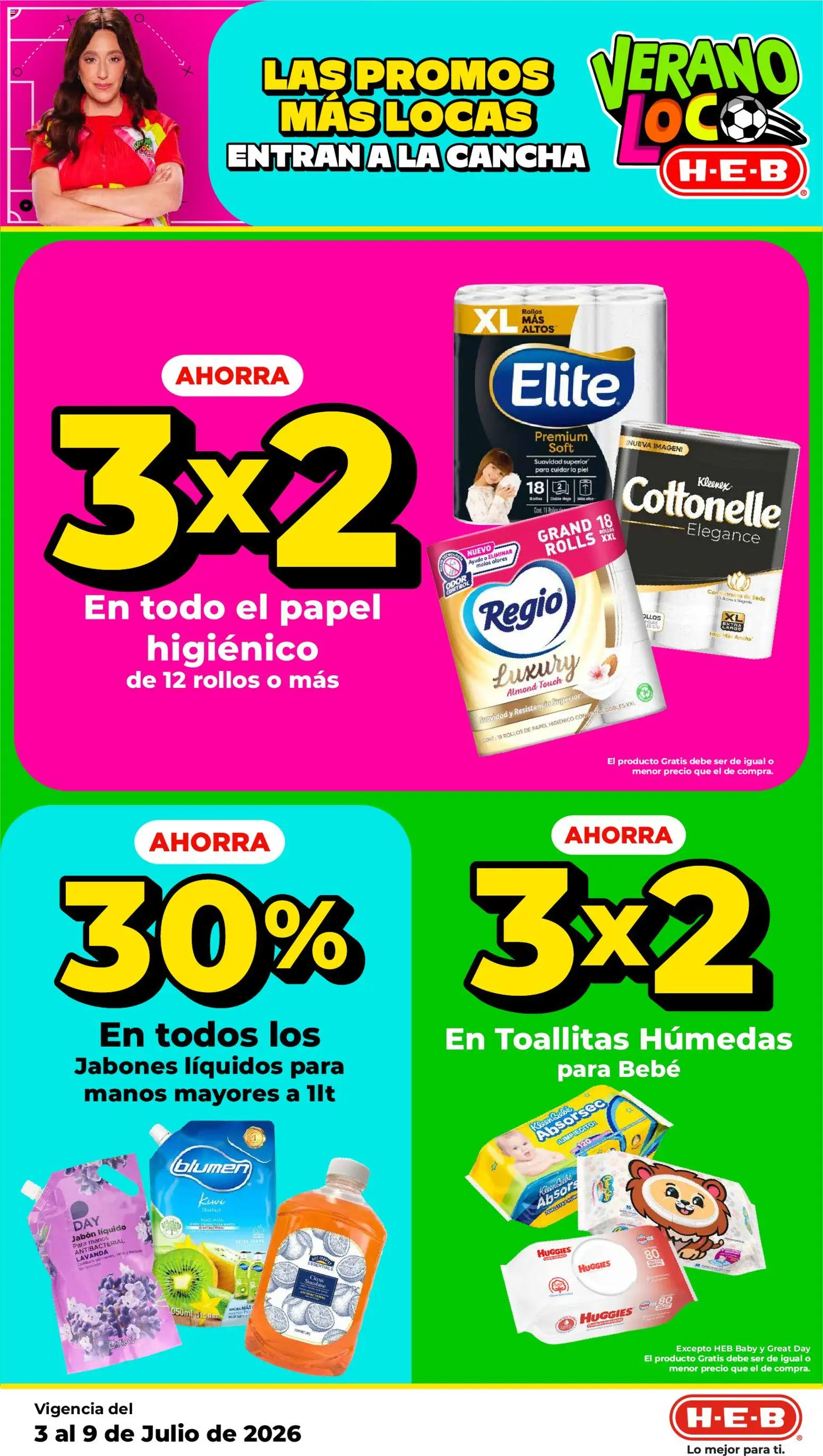 Nuevas ofertas de H-E-B válidas en toda la República Mexicana desde el 03/07/2026. ¡Encuentra las mejores ofertas en H-E-B folleto! | Página: 12 | Productos: Jabón líquido, Toallitas húmedas, Papel higiénico, Jabón