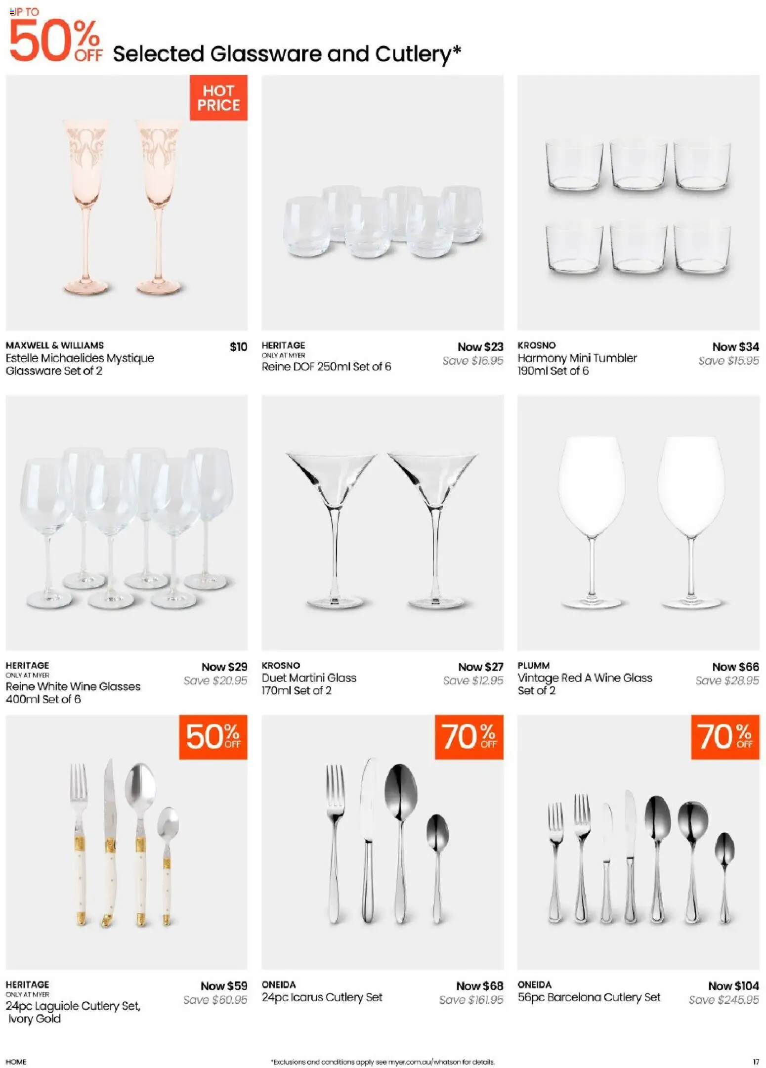 Myer catalogue - valid from 09/08/2026 | Page: 17 | Products: Cutlery, Martini, Glassware, Wine