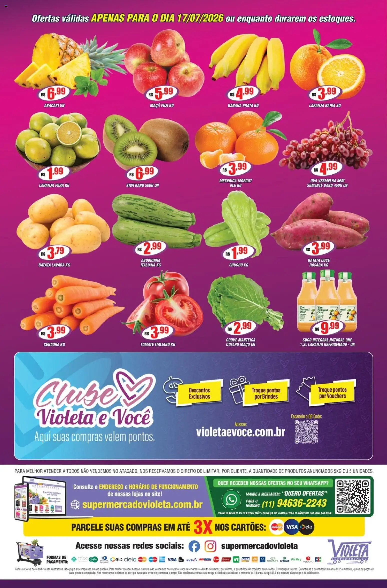 Violeta Supermercados Folheto - válido de 17/07/2026 | Página: 4 | Produtos: Abobrinha, Abacaxi, Cenoura, Batata