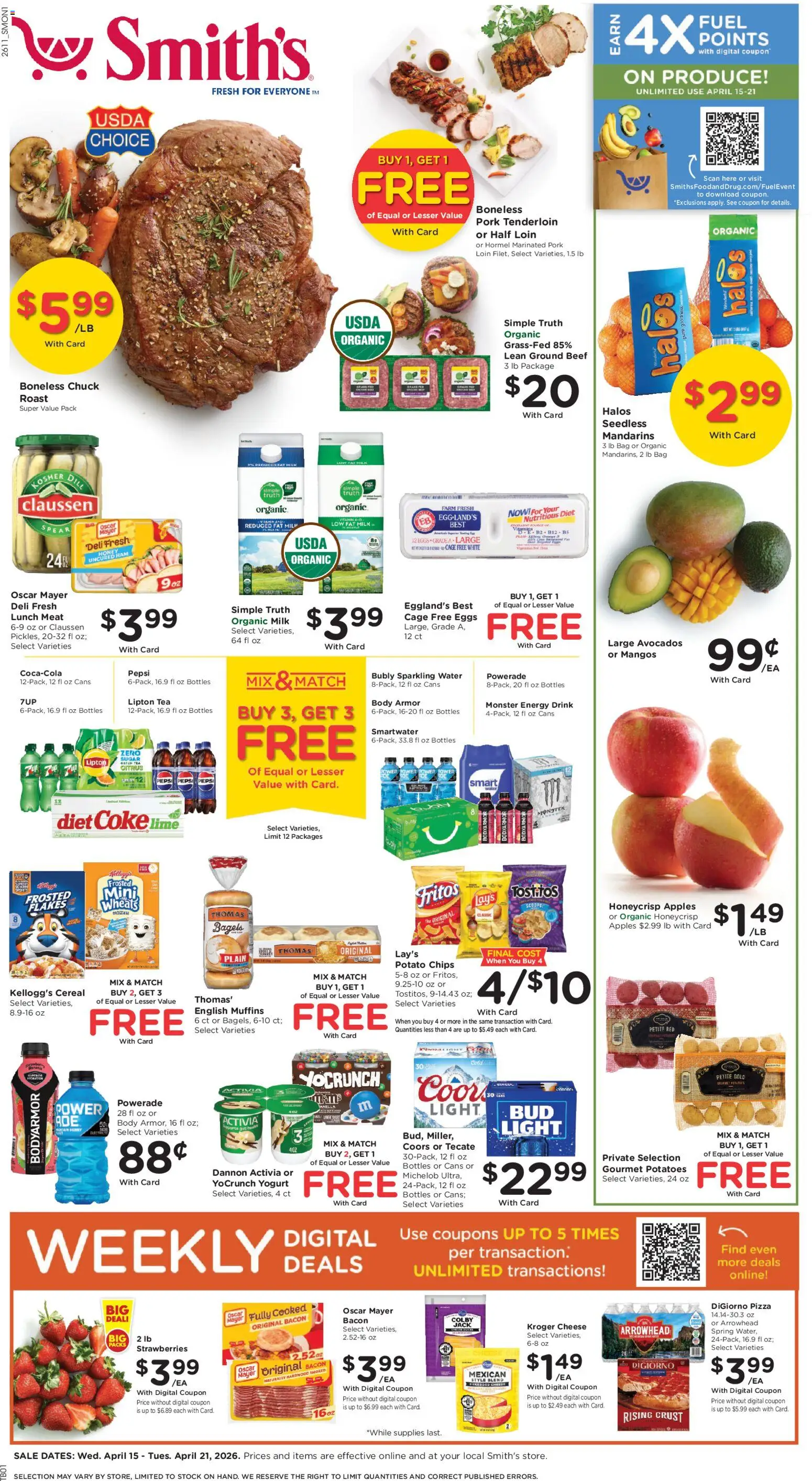 Smith's Weekly Ad - valid from 15.04.2026 | Page: 1 | Products: Cheese, Water, Lime, Dill