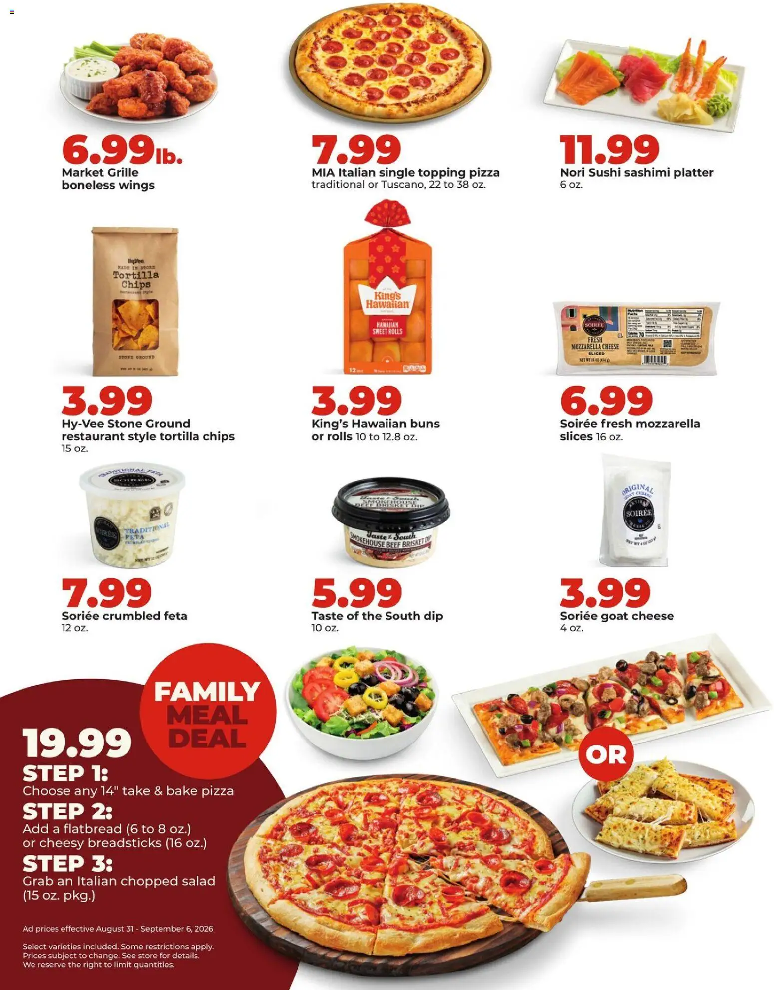 HyVee Weekly Ad - valid from 08/31/2026 | Page: 19 | Products: Goat cheese, Sushi, Salad, Tortilla chips