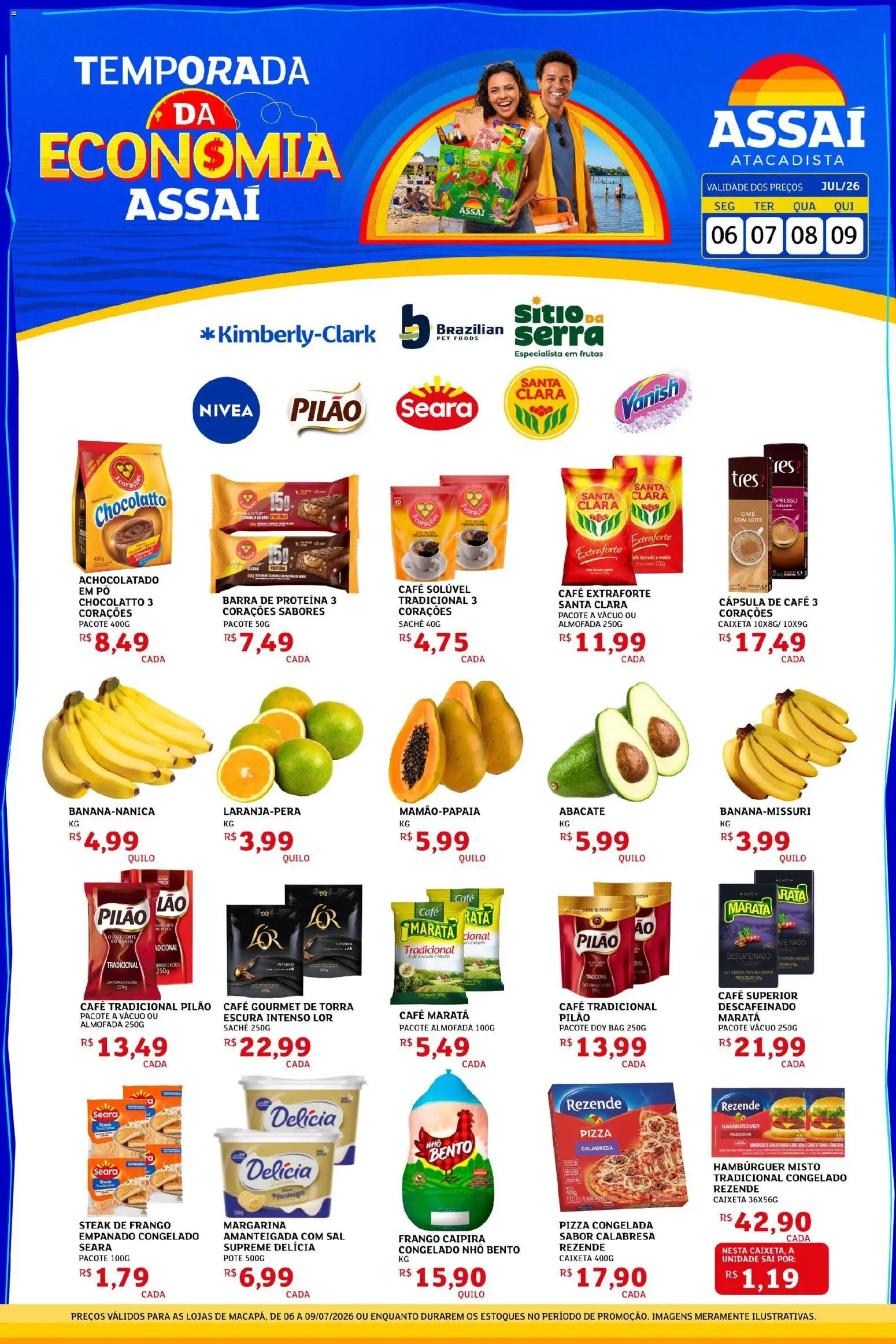 Assaí Atacadista Folheto - válido de 06/07/2026 | Página: 1 | Produtos: Almofada, Barra de proteína, Frango, Margarina