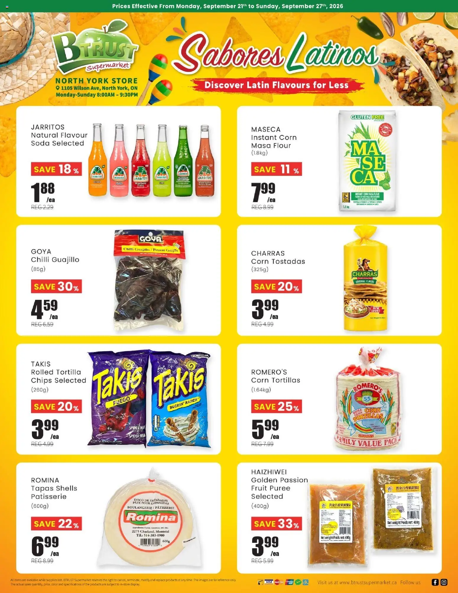 Btrust Supermarket flyer valid from Sep 21, 2026 | Page: 1 | Products: Fruit, Pâté, Tortilla chips, Corn