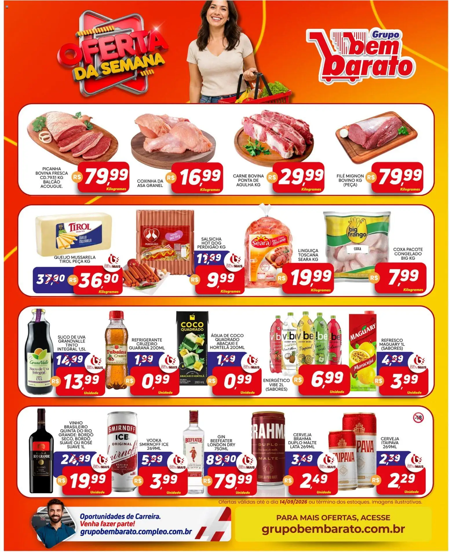 Supermercado Bem Barato Folheto - válido de 08/09/2026 | Página: 2 | Produtos: Uva, Picanha, Cerveja, Mussarela