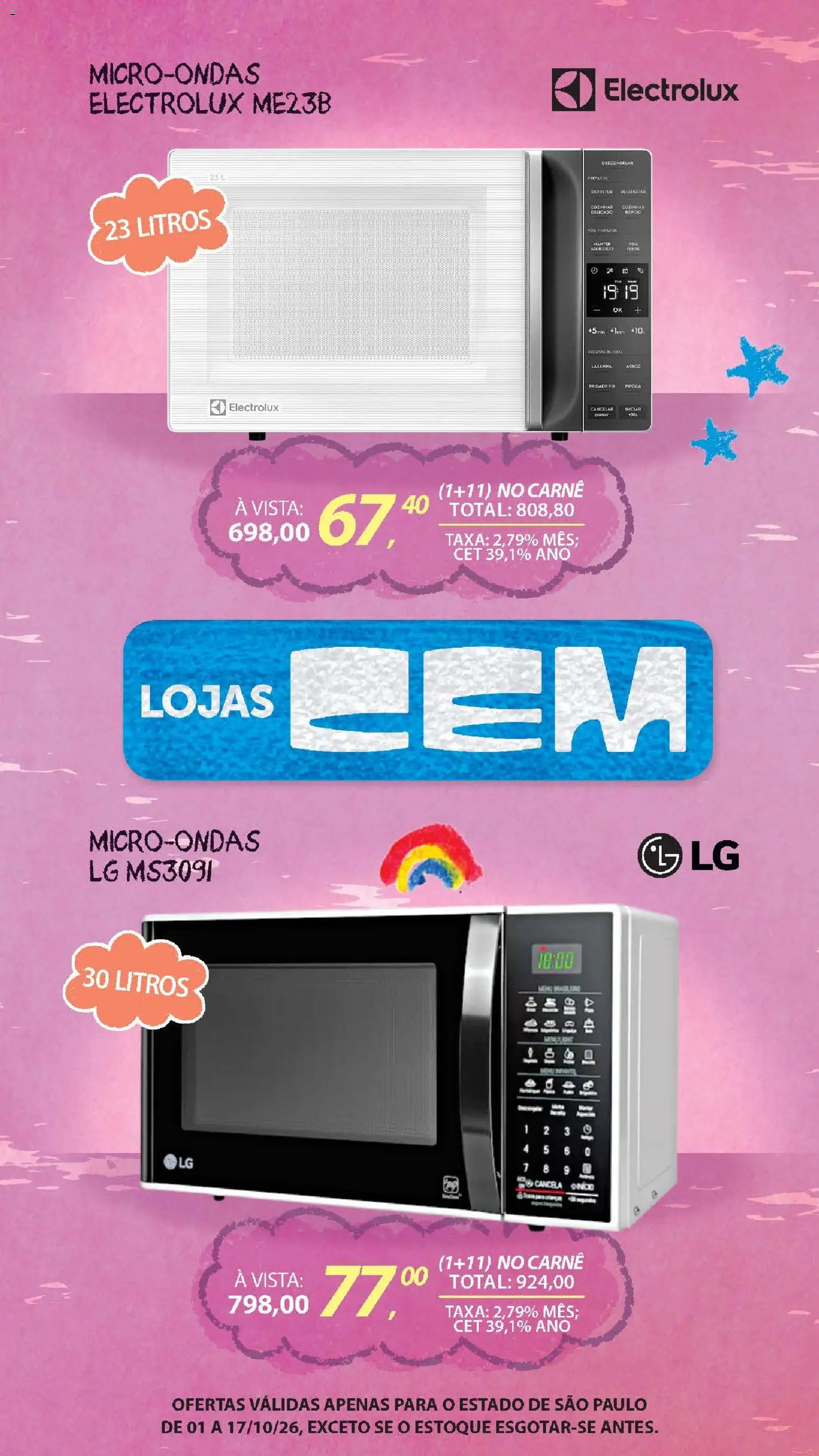 Lojas Cem Folheto - válido de 01/10/2026 | Página: 70 | Produtos: Arroz, Microondas, Carne, Pipoca