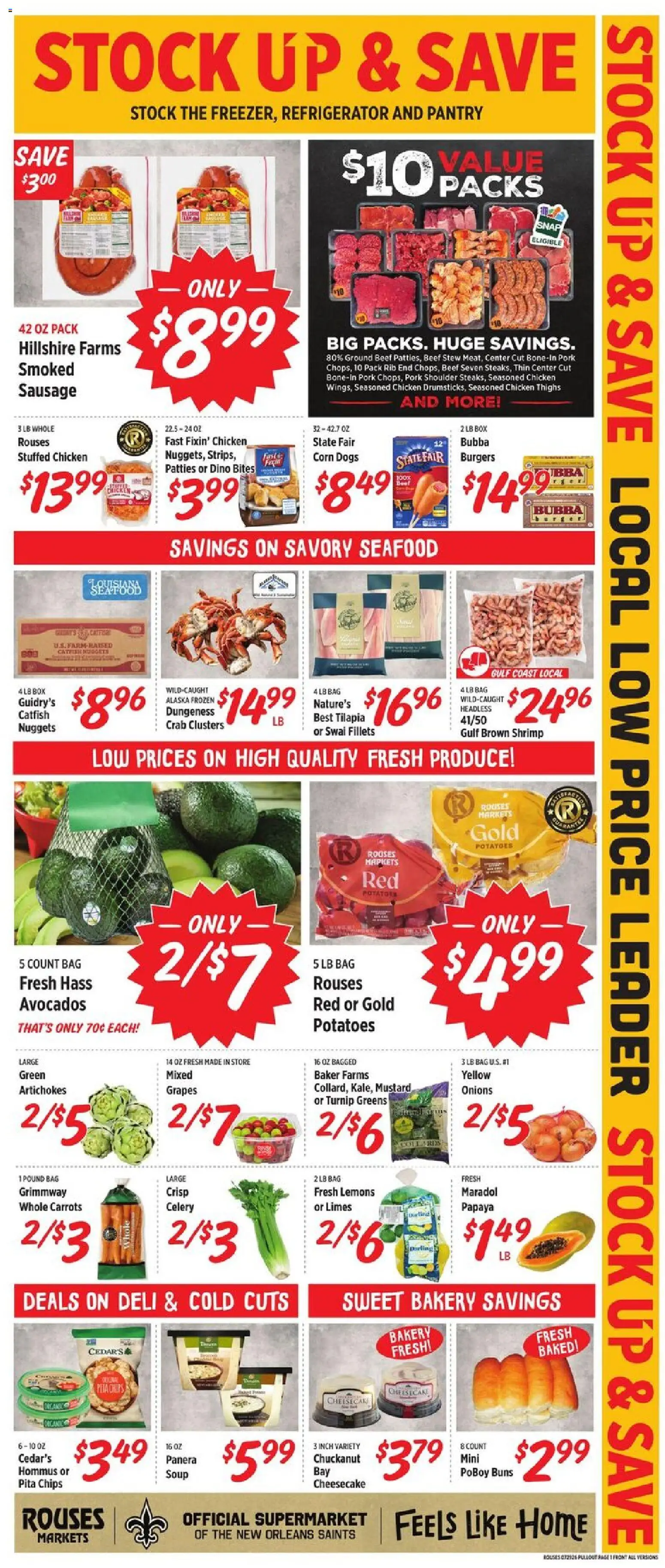 Rouses Weekly Ad - valid from 07/29/2026 | Page: 3 | Products: Bakery, Potatoes, Greens, Cheesecake