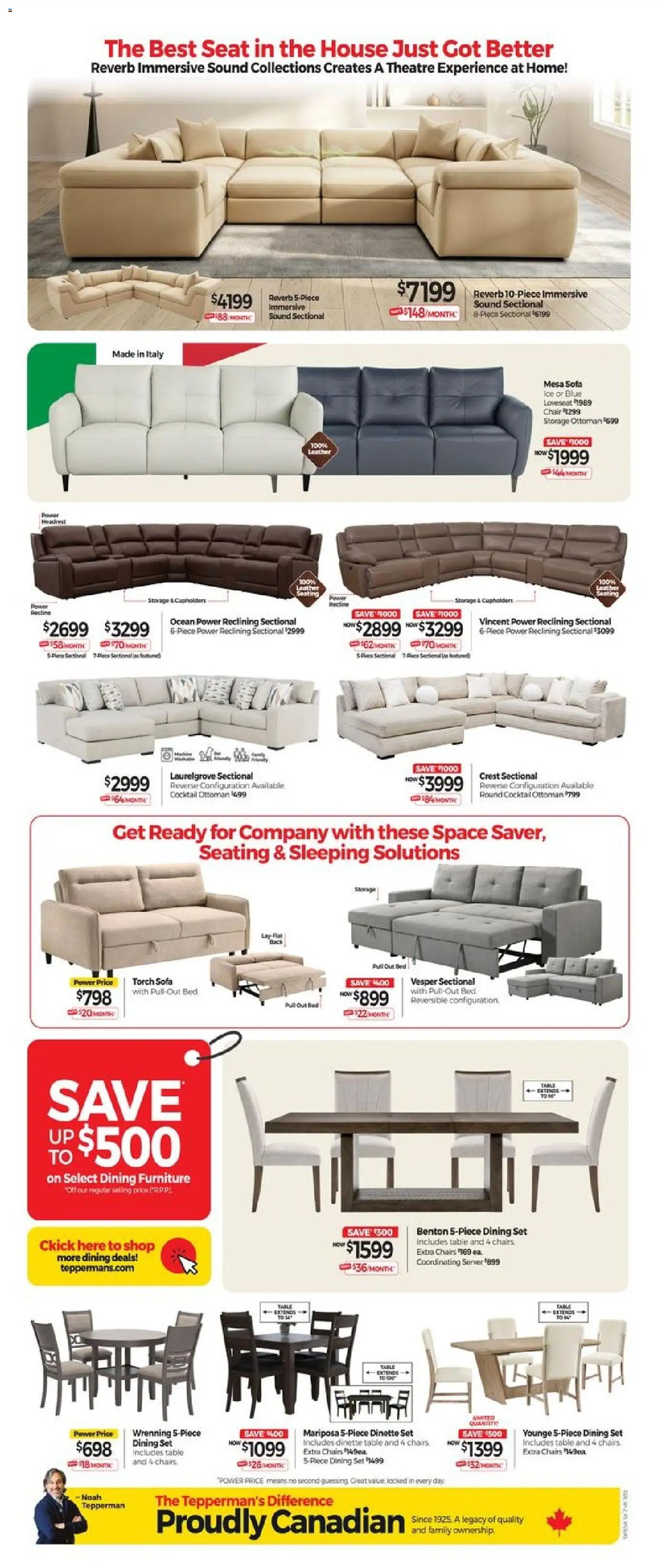 Tepperman's flyer valid from Oct 2, 2026 | Page: 3 | Products: Dining set, Sofa, Chair, Cocktail
