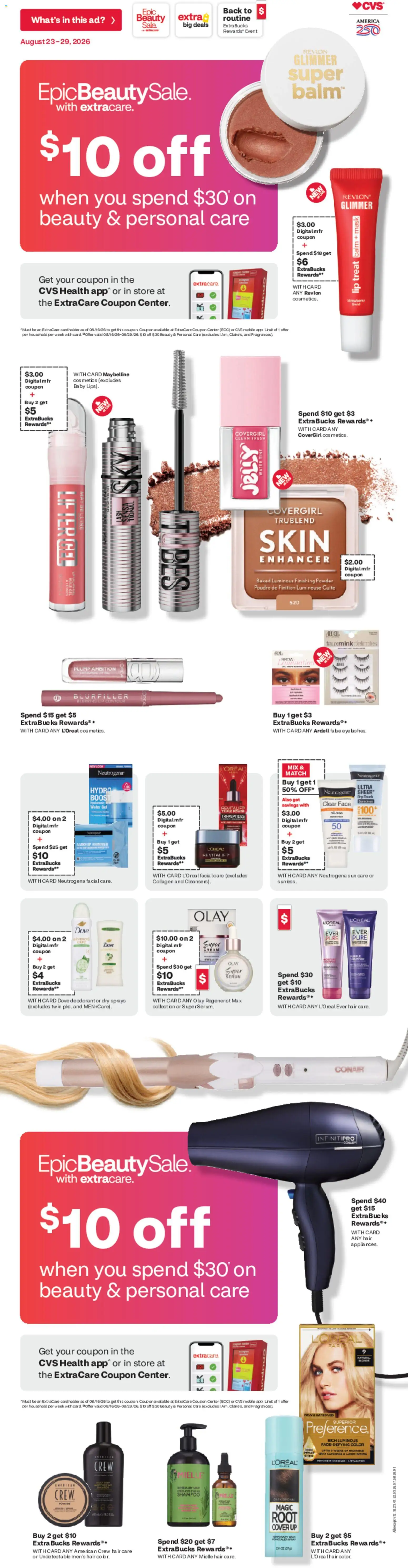 CVS Pharmacy Weekly Ad - valid from 08/23/2026 | Page: 1 | Products: Powder, Makeup Remover, Mask, Water