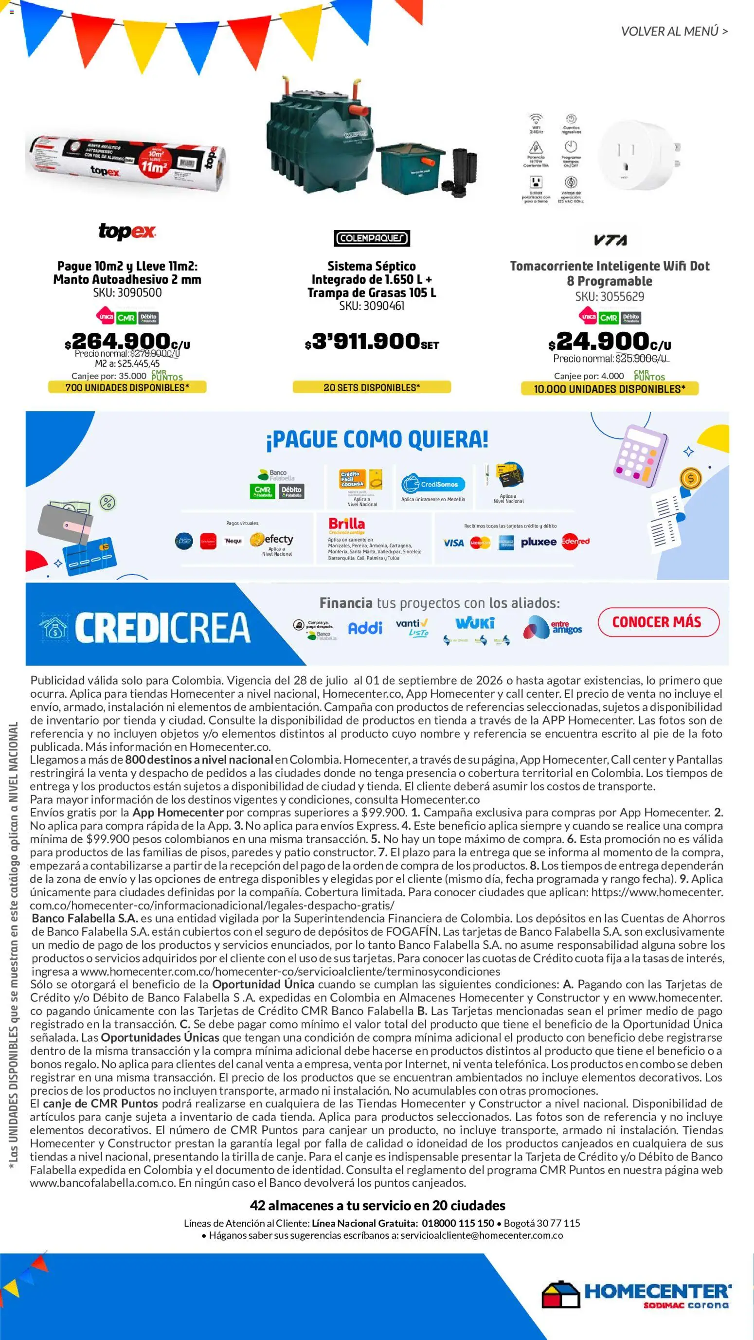 Homecenter revista - valida desde el 28/07/2026 | Página: 14 | Productos: Banco, Caso, Sobre, Pantallas