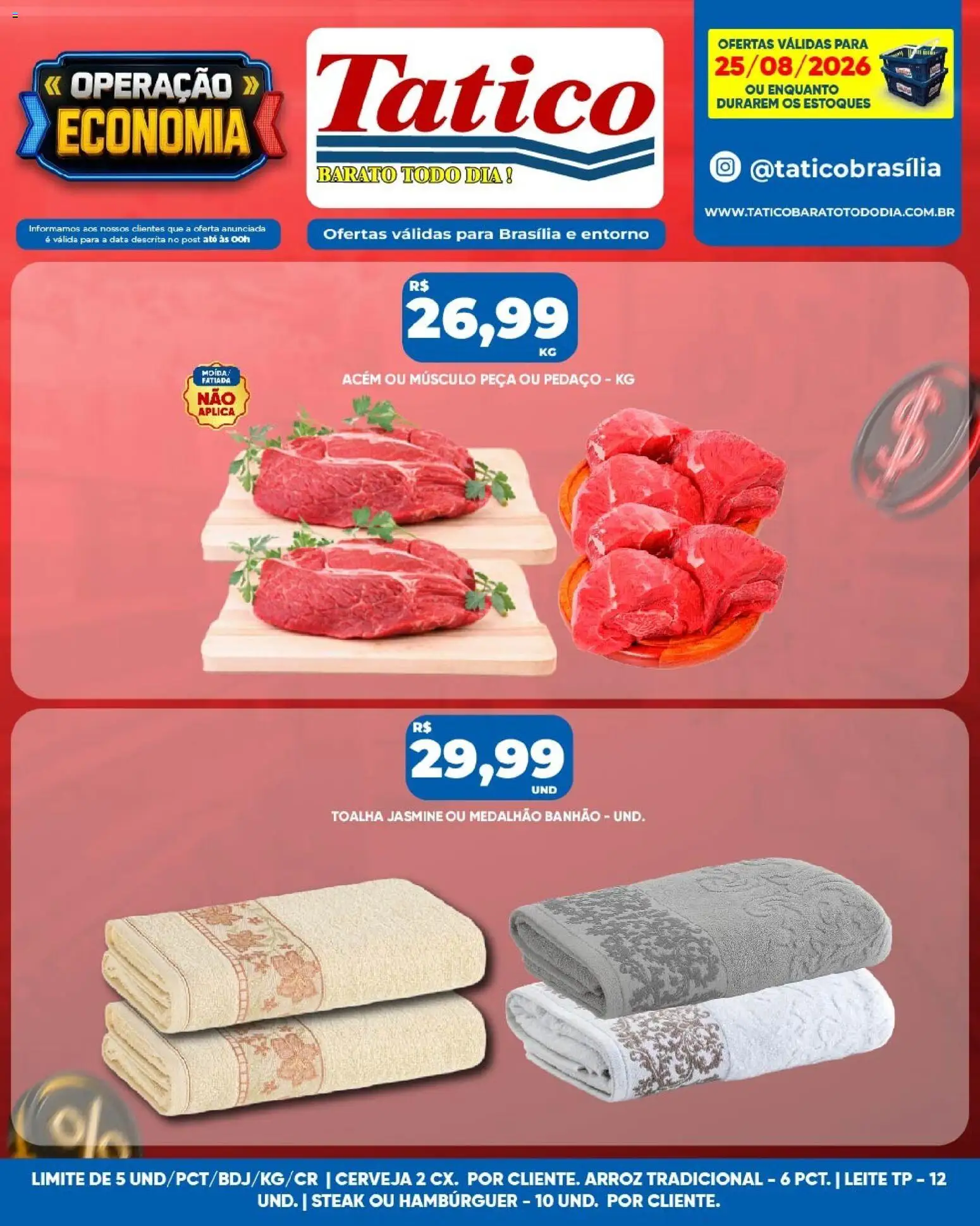 Tatico Folheto - válido de 25/08/2026 | Página: 11 | Produtos: Acém, Leite, Cerveja, Arroz
