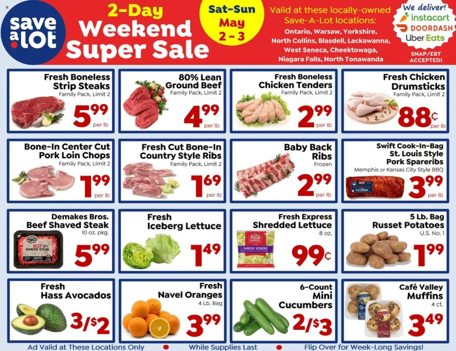 Save a Lot Ad - valid from 02.05.2026 | Page: 1 | Products: Lettuce, Pork, Oranges, Potatoes