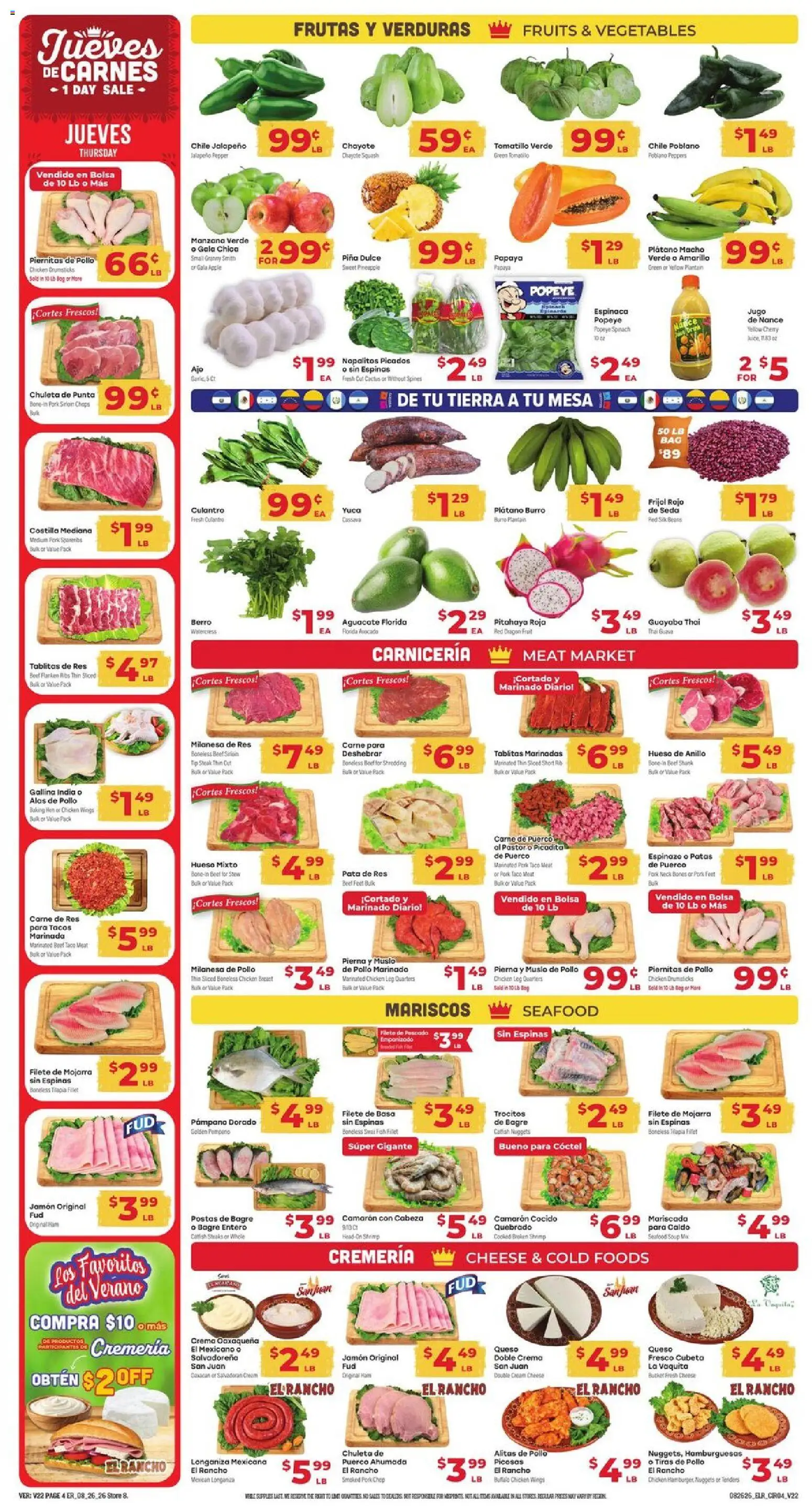 El Rancho Weekly Ad - valid from 08/26/2026 | Page: 4 | Products: Squash, Spinach, Fruit, Filet