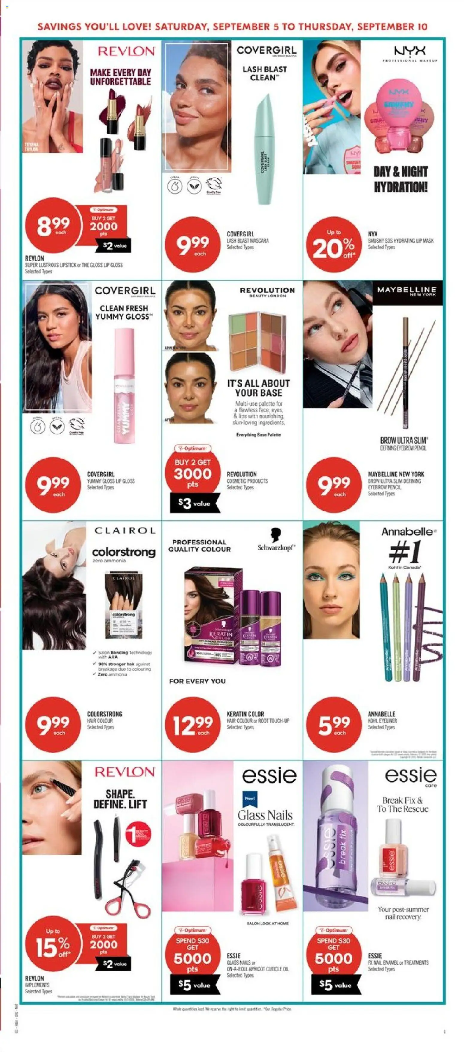 Shoppers flyer valid from Sep 5, 2026 | Page: 12 | Products: Mascara, Eyeliner, Lip gloss, Mask