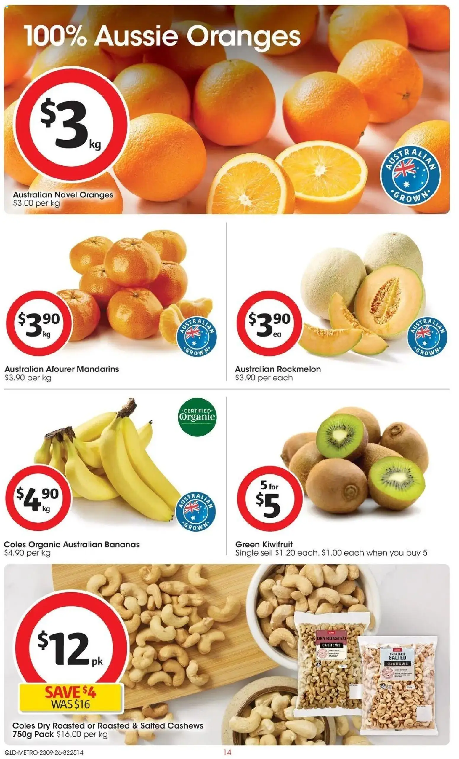 ﻿Coles catalogue valid from 23/09/2026 > Online Australia | Page: 14 | Products: Oranges, Bananas, Kiwifruit, Rockmelon